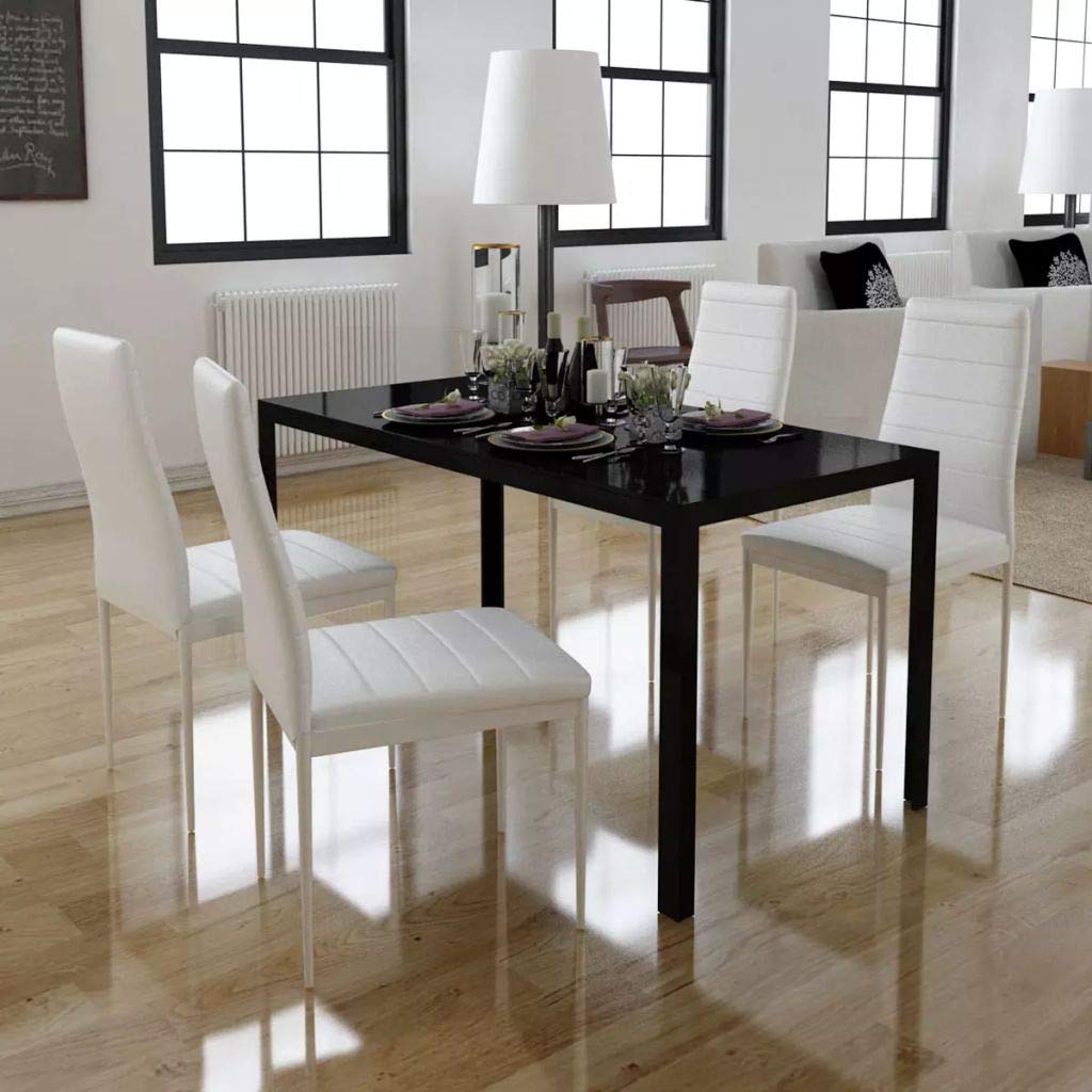 Elegant Tempered Glass Dining Table Set with PU Leather Chairs - Perfect for Kitchen, Breakfast Nook, Living Room & Bar | Modern Home Decor for Entertaining & Family Meals