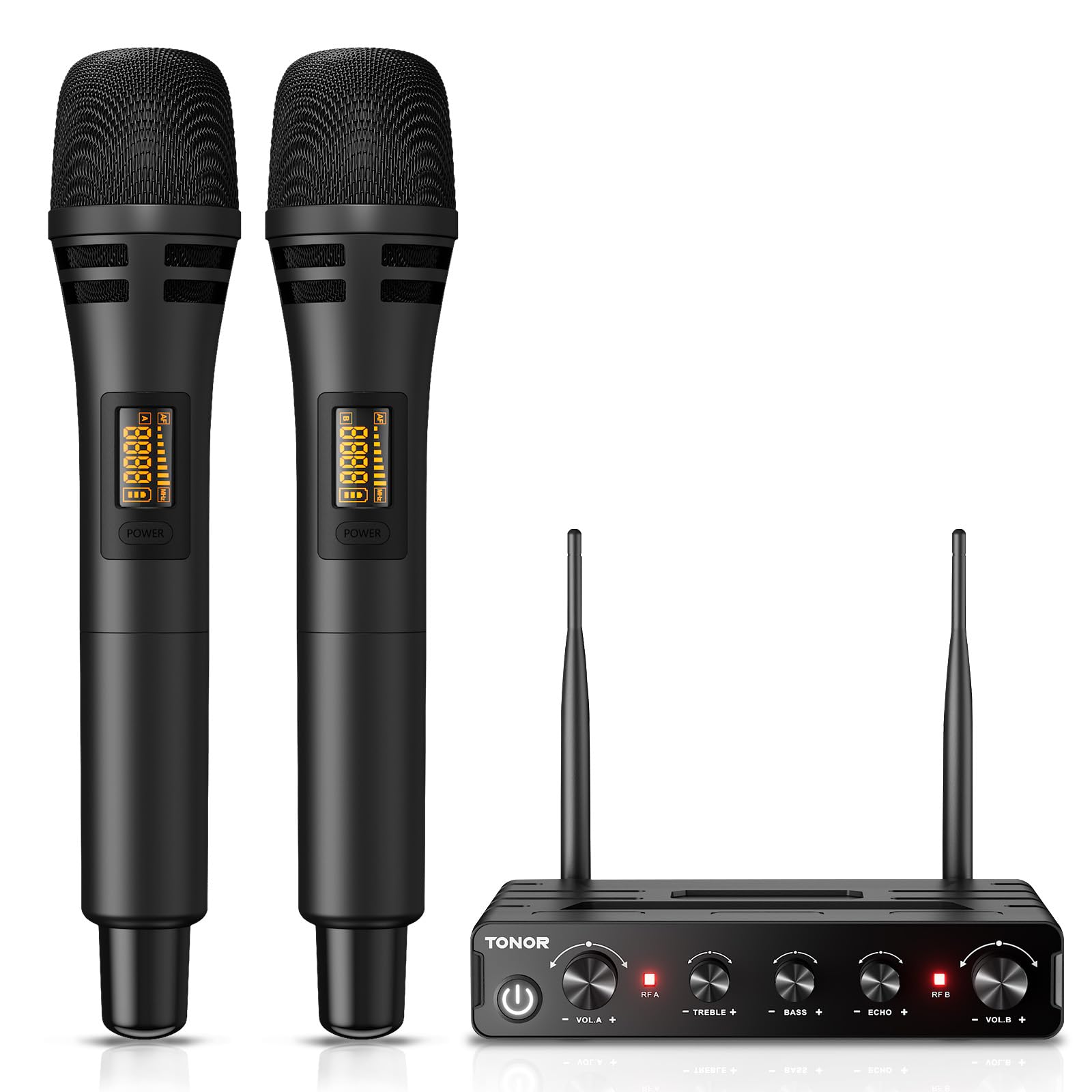 TONOR UHF Wireless Microphone System - Cordless Karaoke Microphone Kit with Receiver, Dynamic Handheld Mic for Singing, Church, Events | 200ft Range, Adjustable Frequencies | Perfect for Home Karaoke, Worship Services & Live Performances (TW350, Black)