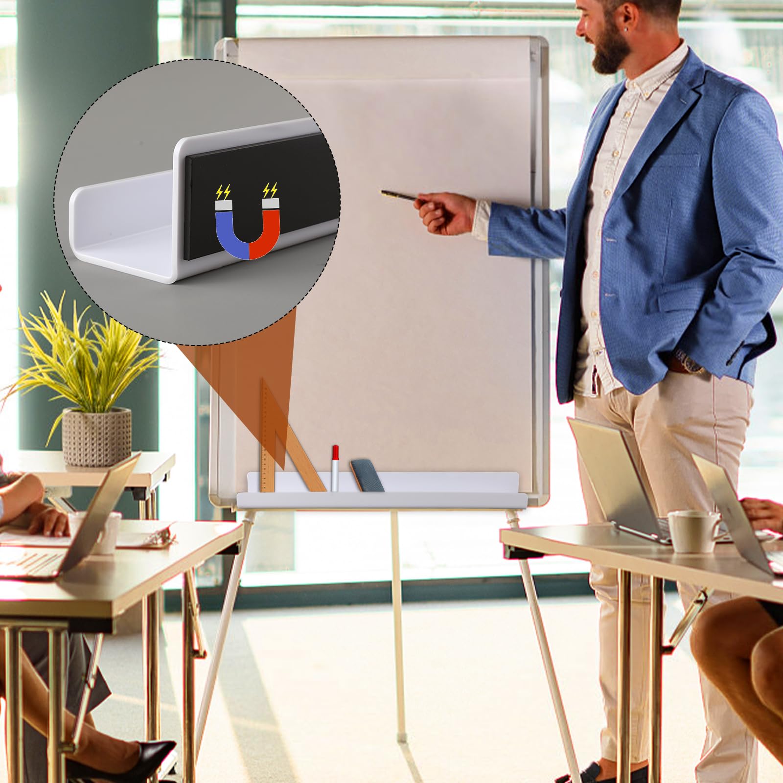 2-Pack Magnetic Whiteboard Bookshelf - Floating Book Holder & Organizer for Classroom, Office, Home - Strong Magnetic Book Rack with Dry Erase Surface (White) - Perfect for Whiteboard Organization & Space Saving Storage