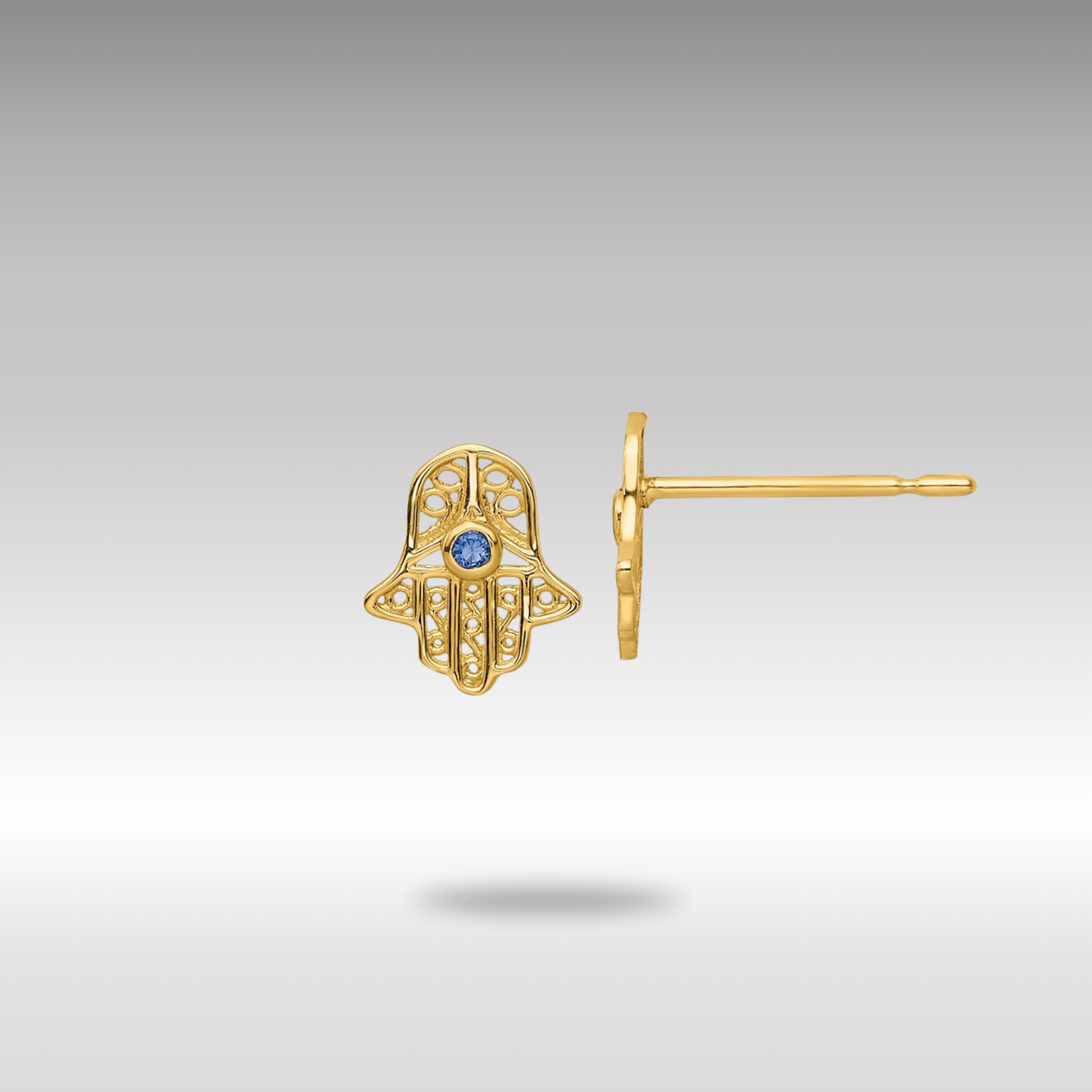 Gold Blue Glass Stone Hamsa Post Earrings for Women - Hand of Fatima Dangle Jewelry (Model YE2131) - Perfect for Boho Style, Gift Giving & Spiritual Protection