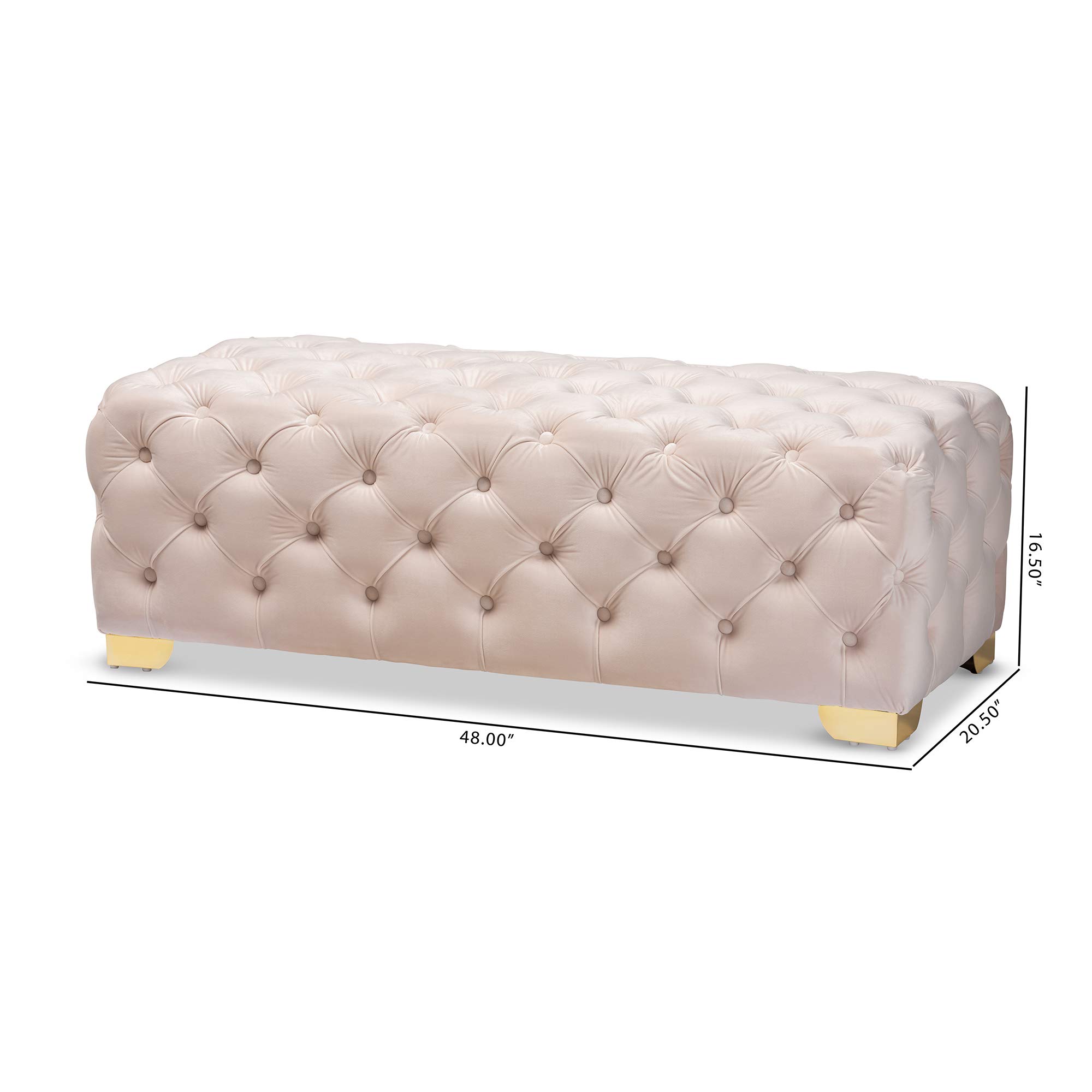 Baxton Studio Light Beige/Gold Ottoman with Storage - Modern Tufted Footrest Stool for Living Room, Bedroom & Office - Versatile Home Decor Accent Piece