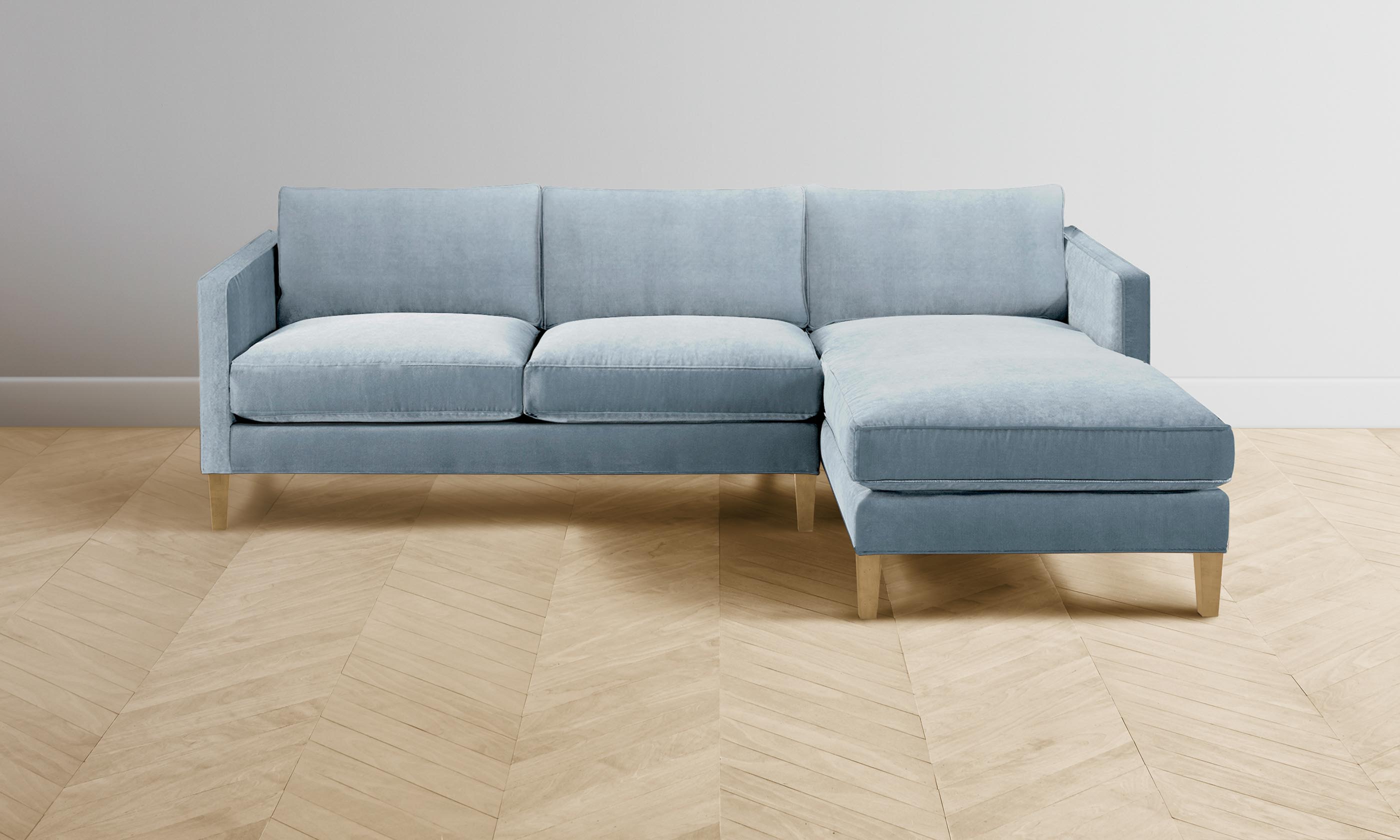 The Crosby Sectional Sofa - Premium Performance Velvet in Sky Blue | Modern Living Room Furniture for Comfort & Style
