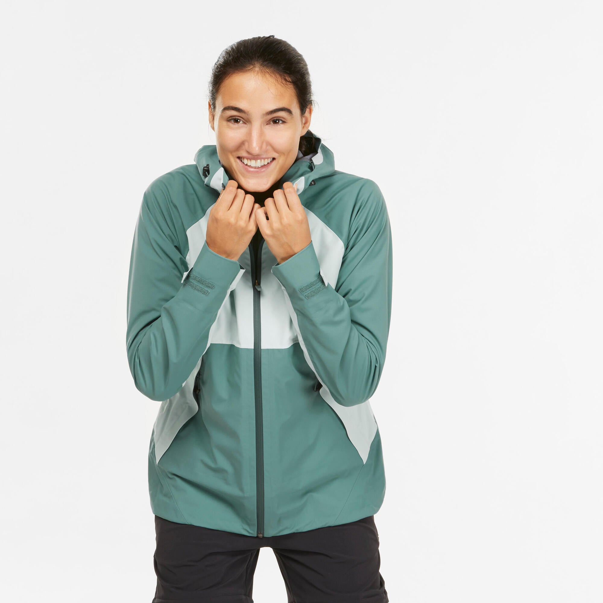 Quechua Women's MH500 Waterproof Hiking Jacket - Lightweight Windproof Raincoat for Outdoor Adventures, Camping & Travel