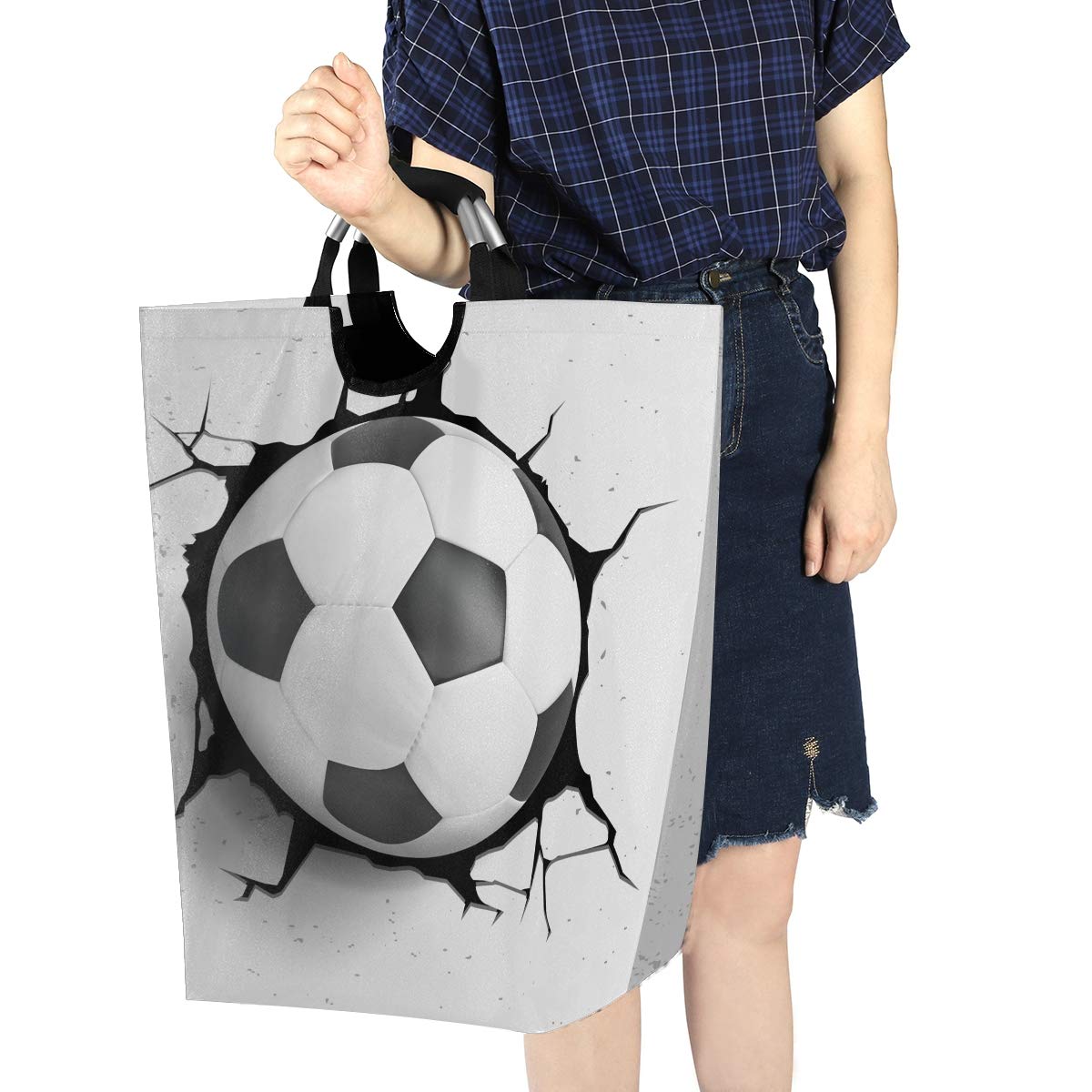 3D Soccer Ball Collapsible Laundry Basket - Large Foldable Cloth Hamper with Handle for Clothes Storage & Organization | Perfect for Bedroom, Dorm, Laundry Room & Travel Use