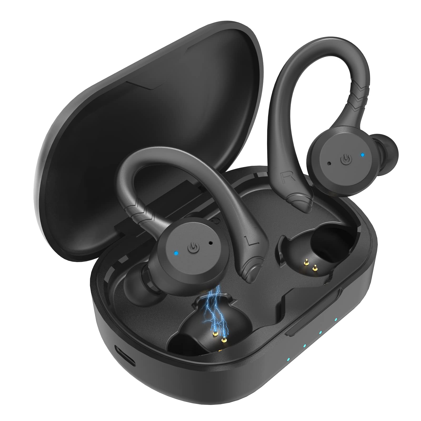 VOSON Wireless Bluetooth Earbuds with Earhooks, IPX7 Waterproof Sports Headphones with Built-in Mic & Deep Bass - Perfect for Running, Gym Workouts & Outdoor Activities