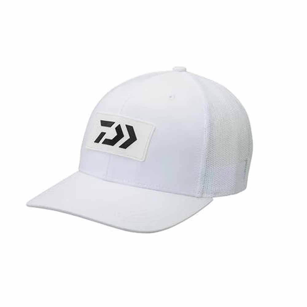 Daiwa D Vec Trucker Hat with Rubber White and Black Logo - Adjustable Snapback Cap for Fishing, Outdoor & Casual Wear