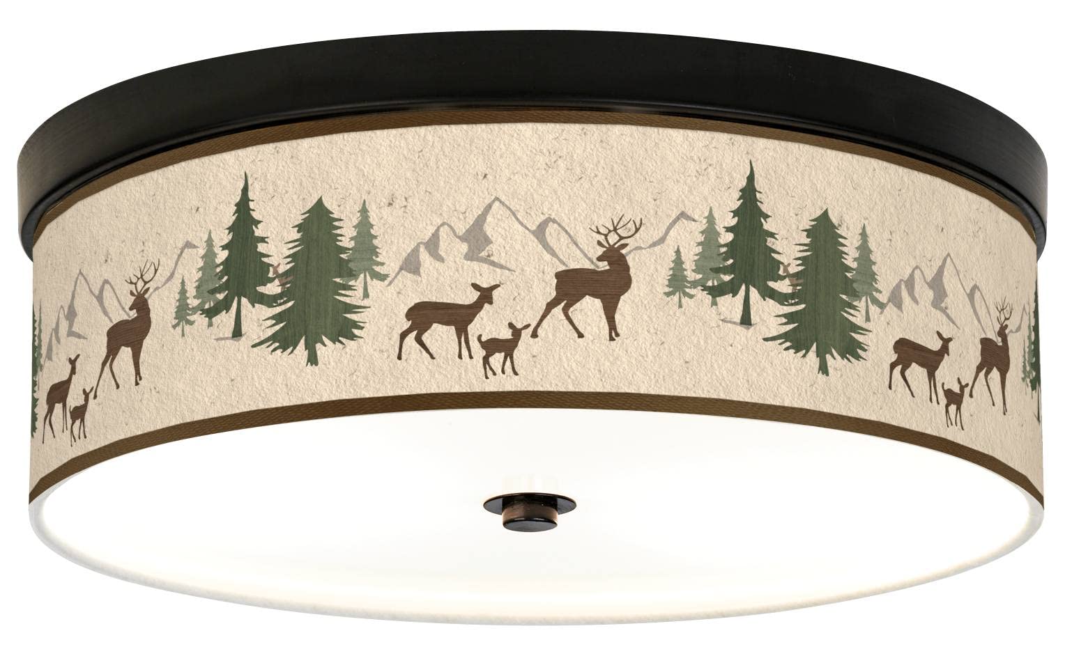 Deer Lodge Giclee Energy Efficient Bronze Ceiling Light with Printed Shade - Perfect for Living Room, Bedroom & Dining Room Lighting