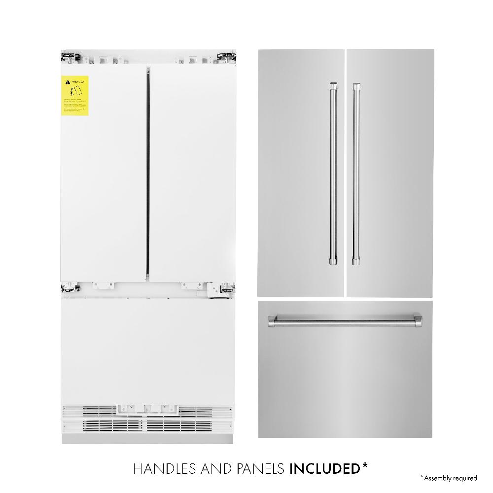 ZLINE 36 Inch 19.6 Cu. Ft. Stainless Steel French Door Built-In Bottom Freezer Refrigerator with Water Dispenser & Ice Maker (RBIV 304 36) - Perfect for Modern Kitchens, Restaurants & Open-Concept Homes