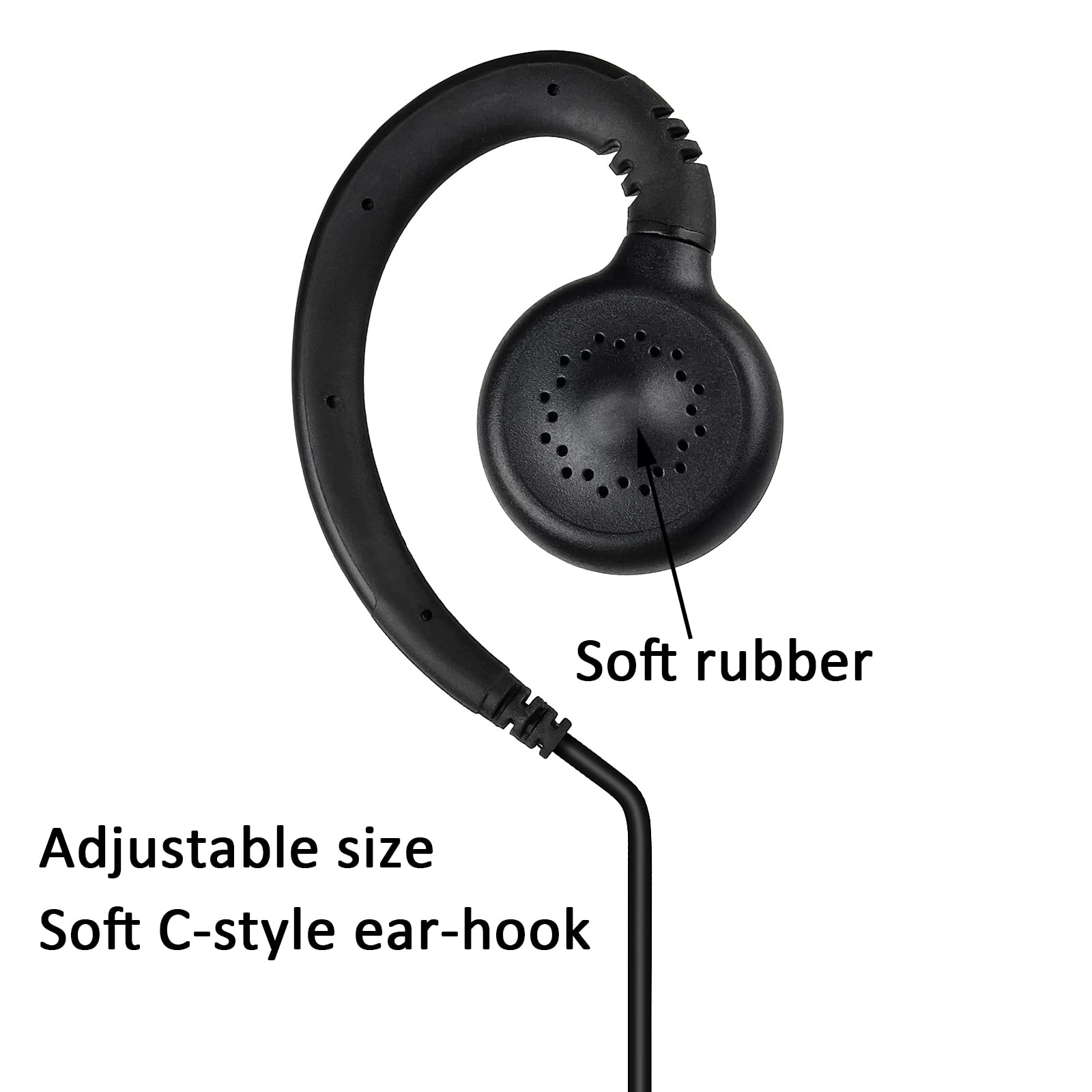 HYS 2.5mm Tactical Earpiece with Soft Rubber C-Shaped Earhook - Clear Audio Surveillance Headset for Law Enforcement, Security & Radio Communication (Compatible with Transceivers & Shoulder Speaker Mics) - Perfect for Covert Operations, Event Security & Professional Use