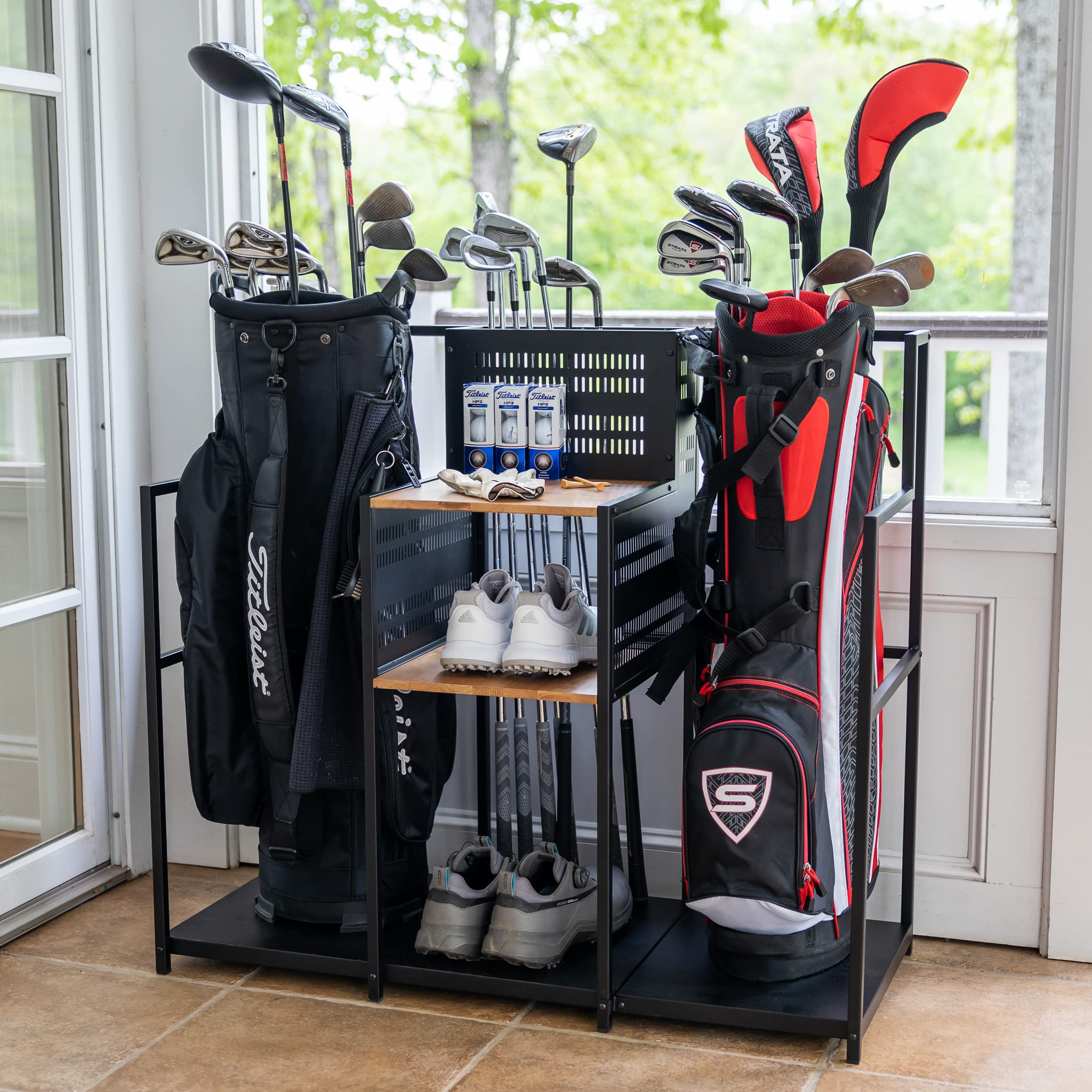 **Premium Teal Triangle Golf Club Organizer - Heavy Duty Freestanding Garage Storage for Golf Bags, Clubs & Accessories - Ideal Golf Gift for Men - Perfect for Home, Garage & Golf Course Storage**