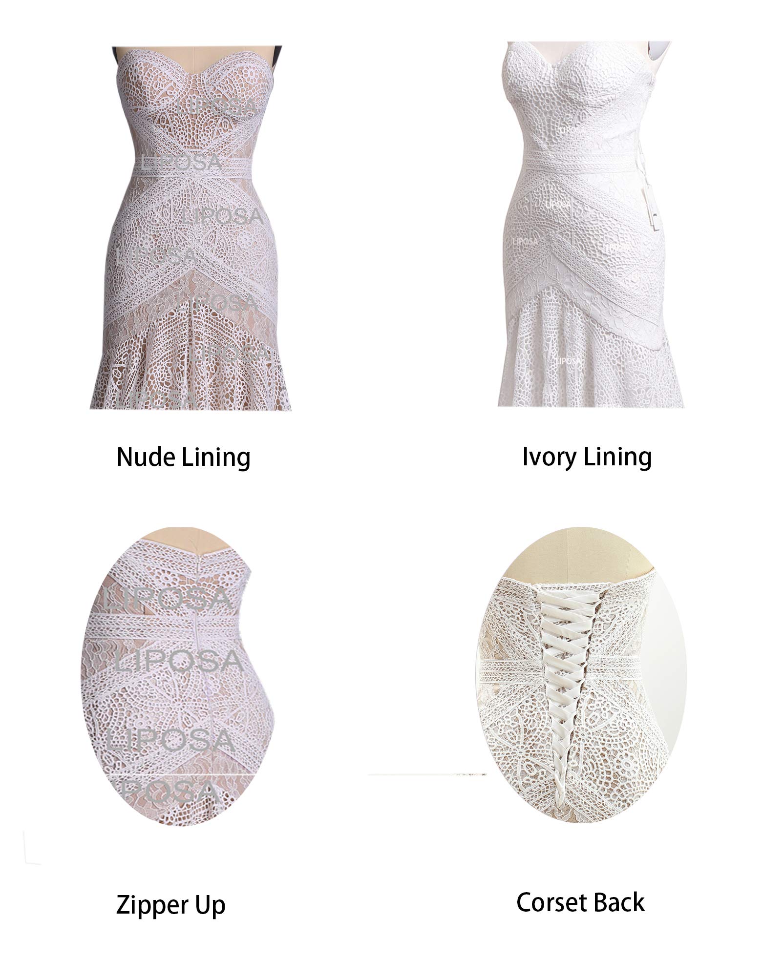 LIPOSA Women's Bohemian Wedding Dress with Detachable Arm Bands - Sweetheart Neckline Mermaid Lace Bridal Gown for Beach, Garden & Destination Weddings