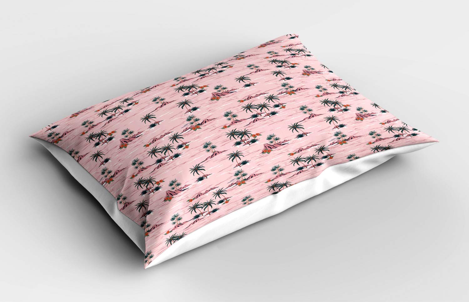Ambesonne Hawaii Pillow Sham - Tropical Summer Design with Palms, Rocky Beach & Hibiscus Flowers - Decorative Standard Size Printed Pillowcase 26