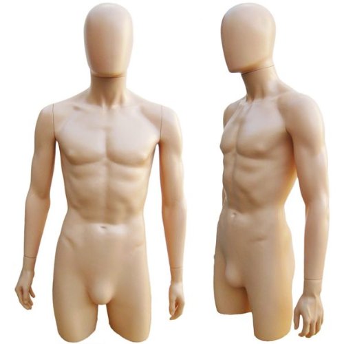 Plastic Fleshtone 3/4 Torso Male Mannequin with Removable Head - Realistic Display Form for Clothing, Photography & Art Studios