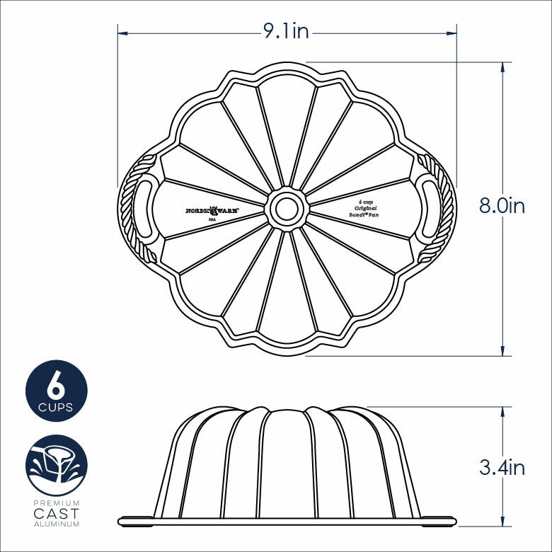 NORDIC WARE 6-Cup Anniversary Bundt Pan - Classic Non-Stick Baking Cake Mold for Perfect Bundt Cakes, Ideal for Anniversary Celebrations & Holiday Desserts