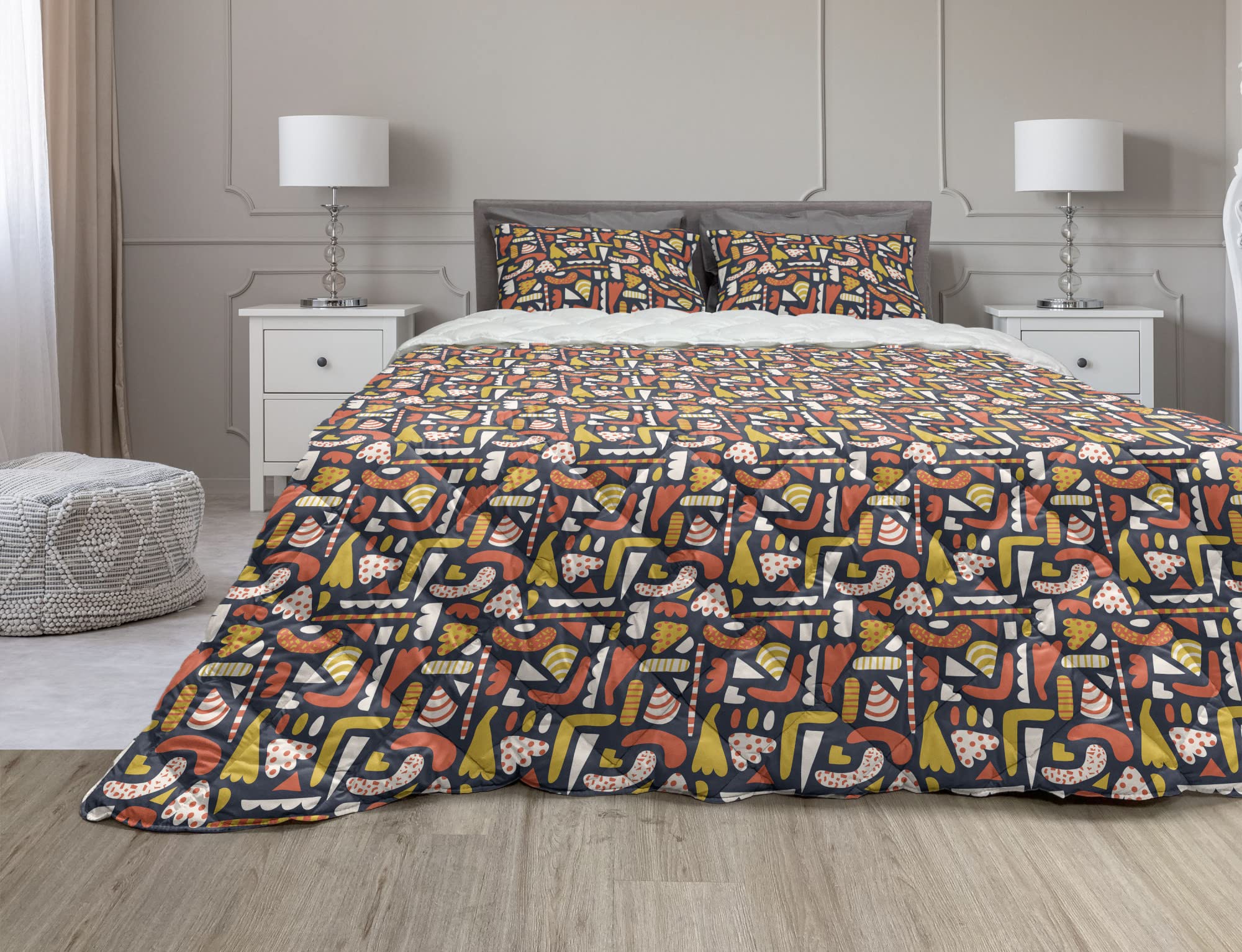 Ambesonne Abstract Comforter Set 3-Piece - Sketchy Motif Dark Slate Blue Salmon Duvet Cover with Microfiber Filling - Full Size Bedding for Modern Bedrooms | Perfect for Guest Rooms, Master Bedrooms & Cozy Home Decor