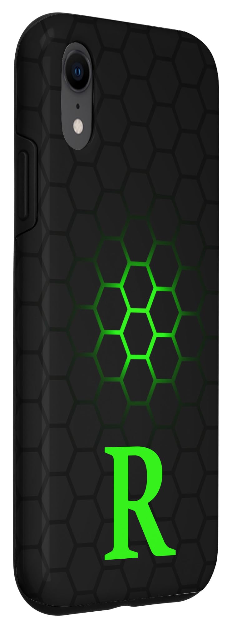 iPhone XR Lime Green Black Phone Case with Letter R - Stylish Green R Initial Case for Everyday Protection and Personalization