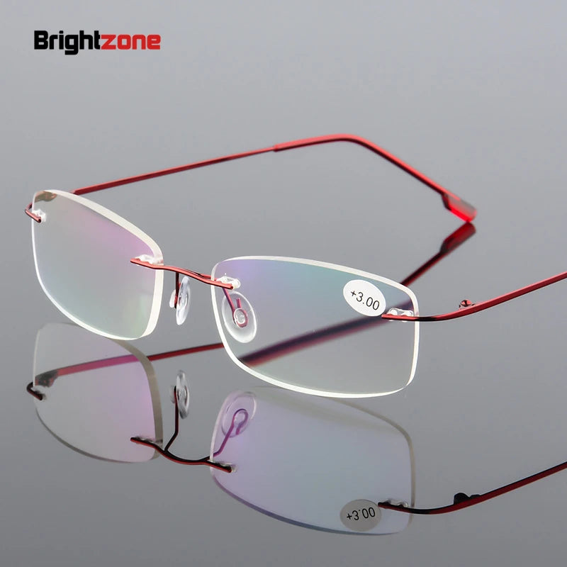 Brightzone Women's Rimless Square Copper Reading Glasses 71202 - Lightweight Blue Light Blocking Readers for Computer Work, Reading & Office Use