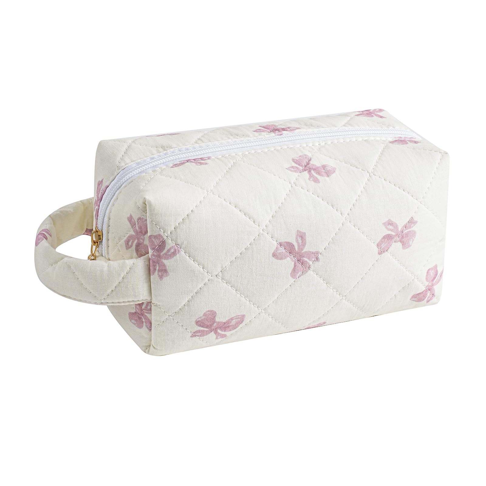 JOVAKIT Floral Makeup Bag for Women - Travel Cosmetic Organizer with Handle & Zipper, Fashion Gift for Christmas - Pink Bow Tie Design for Daily Use & Travel