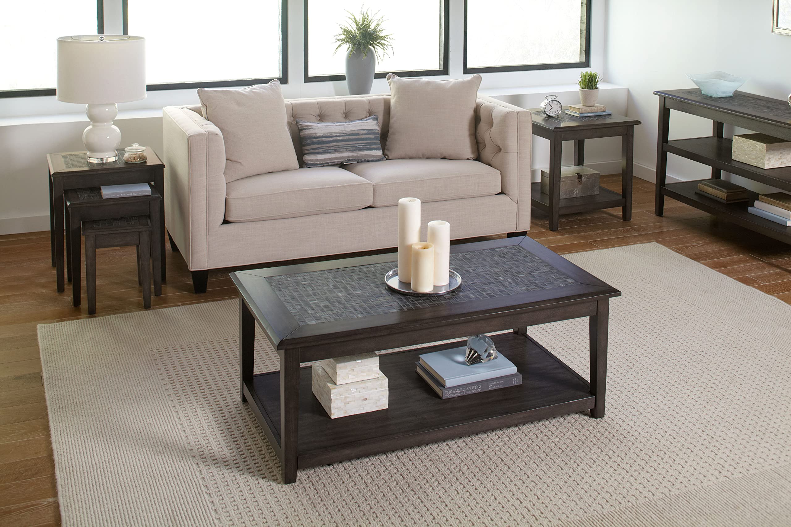 Jofran Grey Mosaic Lift Top Coffee Table with Storage - Modern Nesting Ottoman for Living Room, Bedroom & Small Spaces - Perfect for Remote Work, TV Snacking & Extra Seating