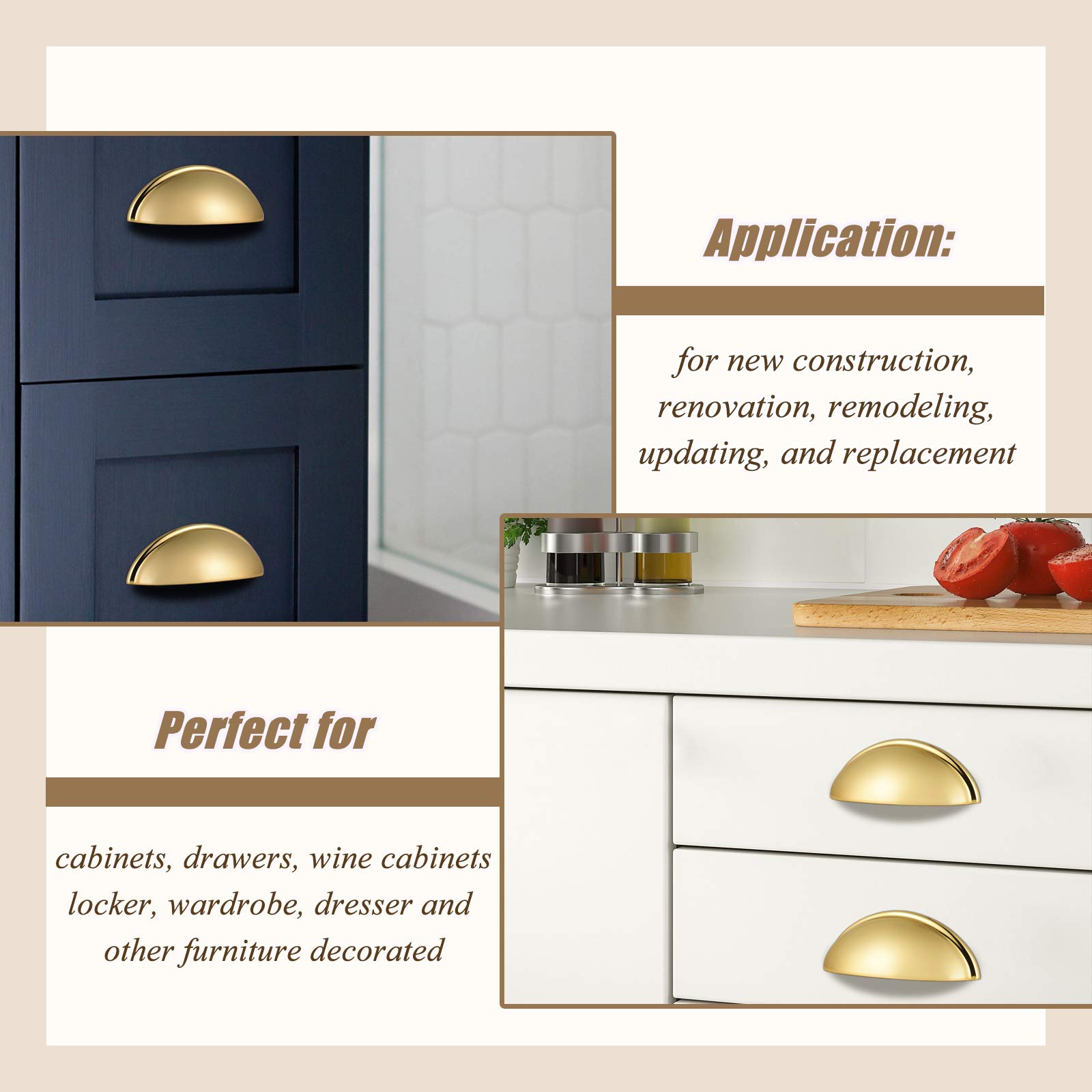 Gold Drawer Pulls 6 Pack - 3 Inch Cabinet Handles for Kitchen & Bathroom