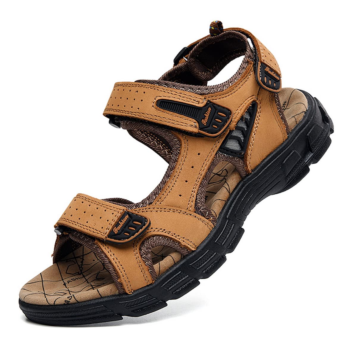NP Men's Leather Sandals - Comfortable Open Toe Outdoor Hiking Sandals for Beach Walking, Fishing & Summer Adventures | Lightweight Breathable Fisherman Sandals for Travel & Casual Wear