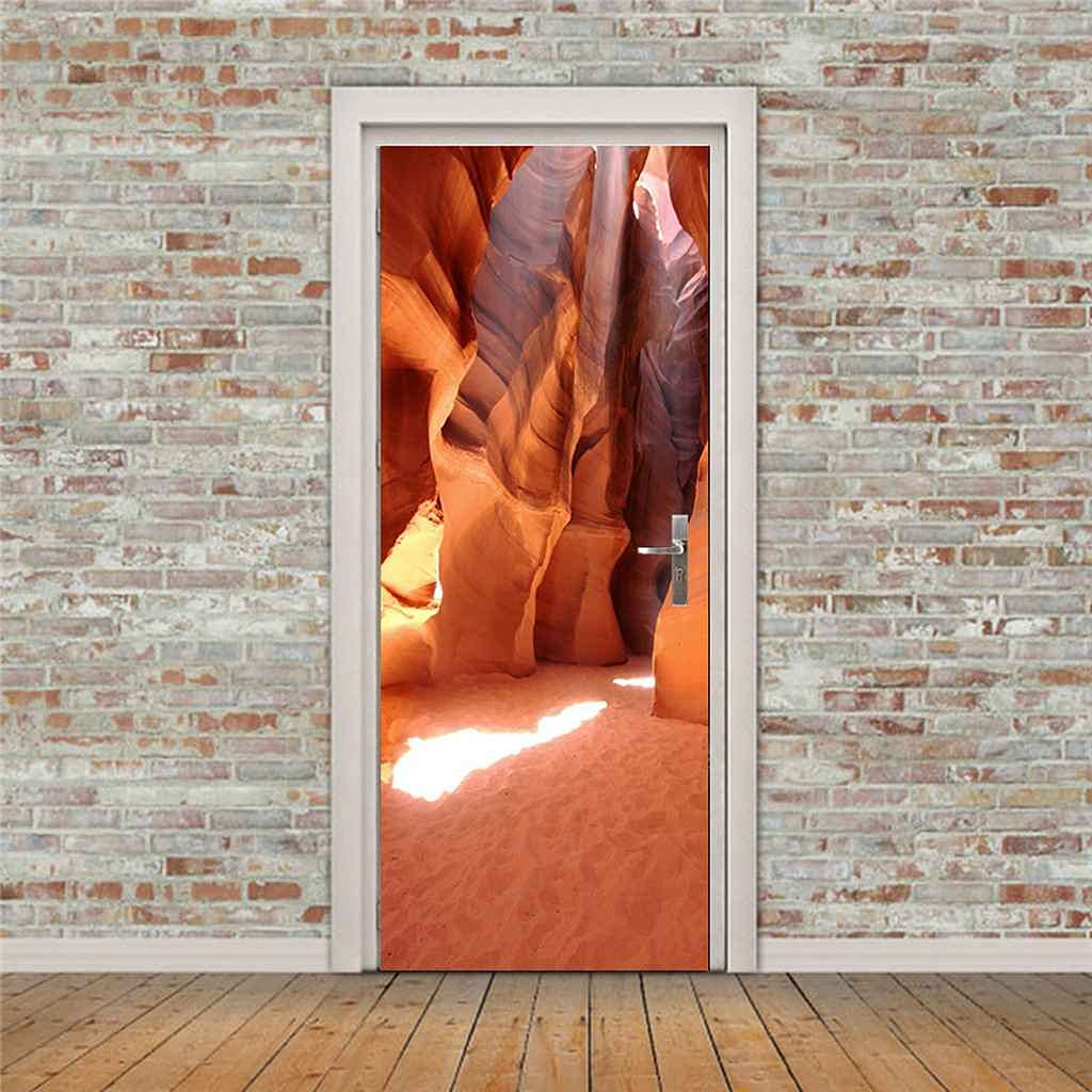 3D Rock Cave Landscape Self-Adhesive Door Wallpaper - MKNCILN Peel & Stick Wall Decals for Kids Bedroom, Kitchen, Interior Decor (30.3x78.7 inches) - Perfect for Nursery, Playroom, and Themed Party Decorations