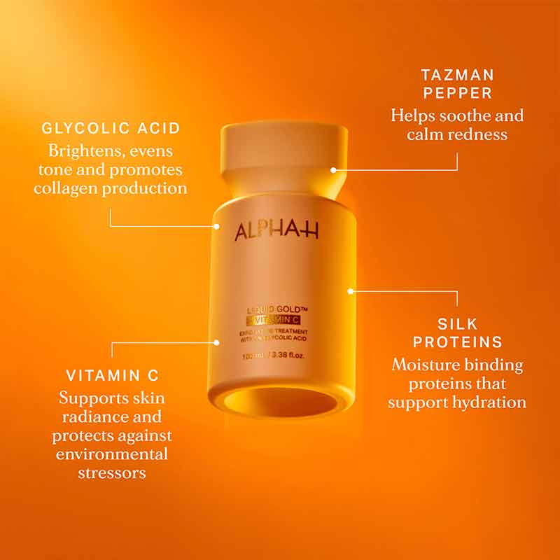 Alpha H Liquid Gold Exfoliating Treatment with 5% Glycolic Acid & Vitamin C - 100ml Facial Serum for Glowing Skin | Perfect for Nighttime Skincare Routine & Anti-Aging