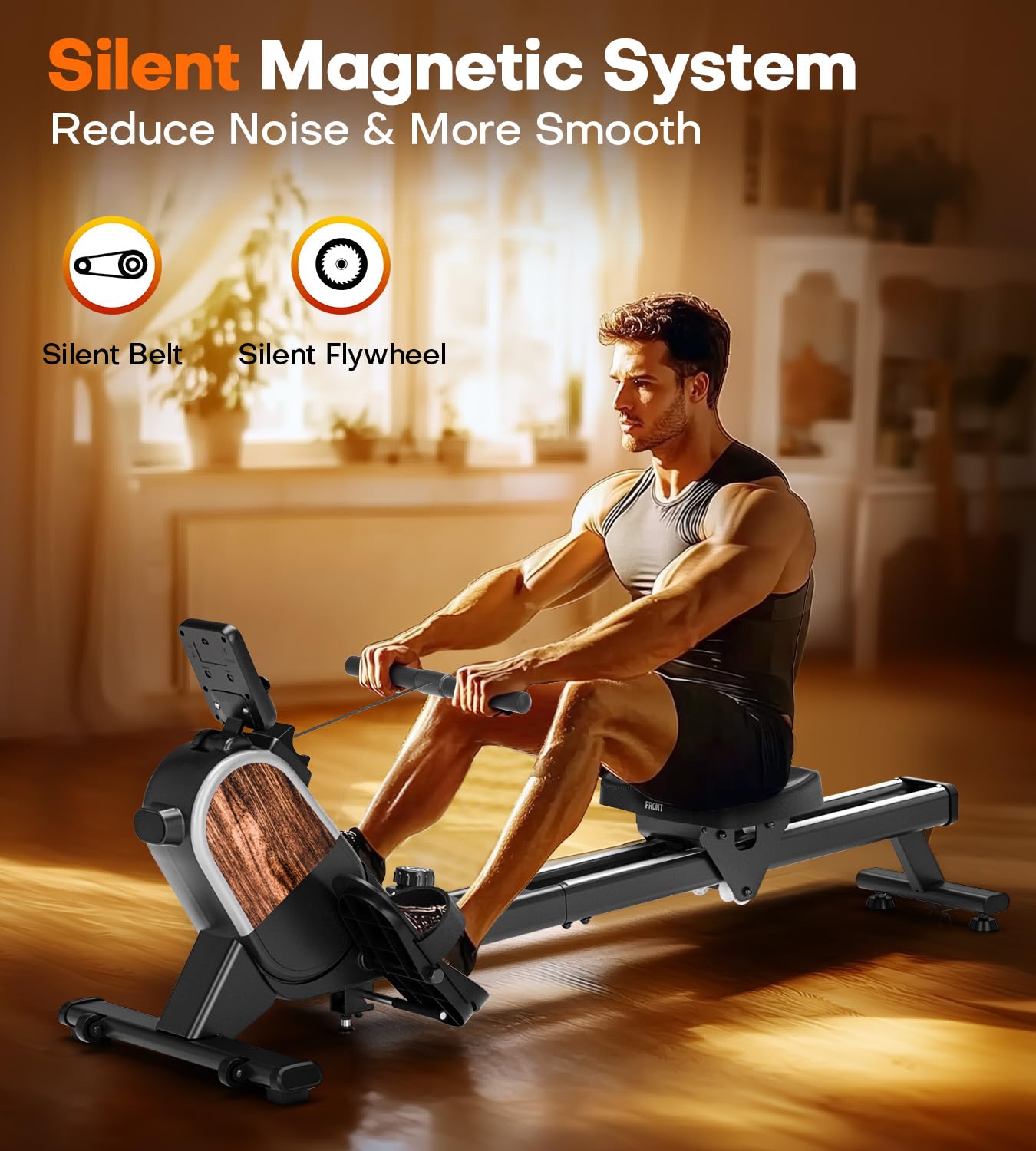 MOSUNY Magnetic Rowing Machine for Home - 350 LB Weight Capacity, 16 Resistance Levels, Dual Slide Rail System with Bluetooth & App Connectivity (2025 Model) - Perfect for Home Gym, Full-Body Workout & Cardio Training