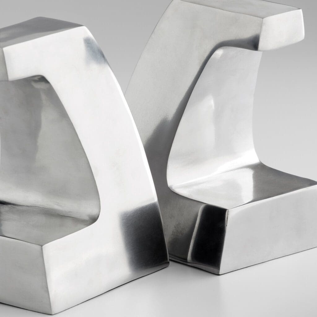 Cyan Design 11659 Apostrophe Bookends - Polished Aluminum Bookends for Shelves, Stylish Home & Office Decor, Perfect for Organizing Books & Displaying Collectibles