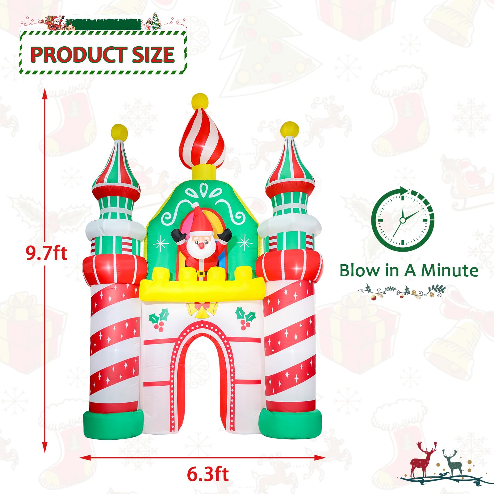 10FT Christmas Inflatable Castle Outdoor Decor with Santa Claus & LED Lights - Holiday Yard Decoration for Lawn, Garden, Xmas Party & Festive Home Decor