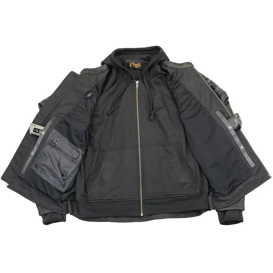 Milwaukee Leather Men's Crossover Scooter Jacket with Reflective Skulls & Removable Hood - Motorcycle Riding, Urban Fashion, Winter Outerwear