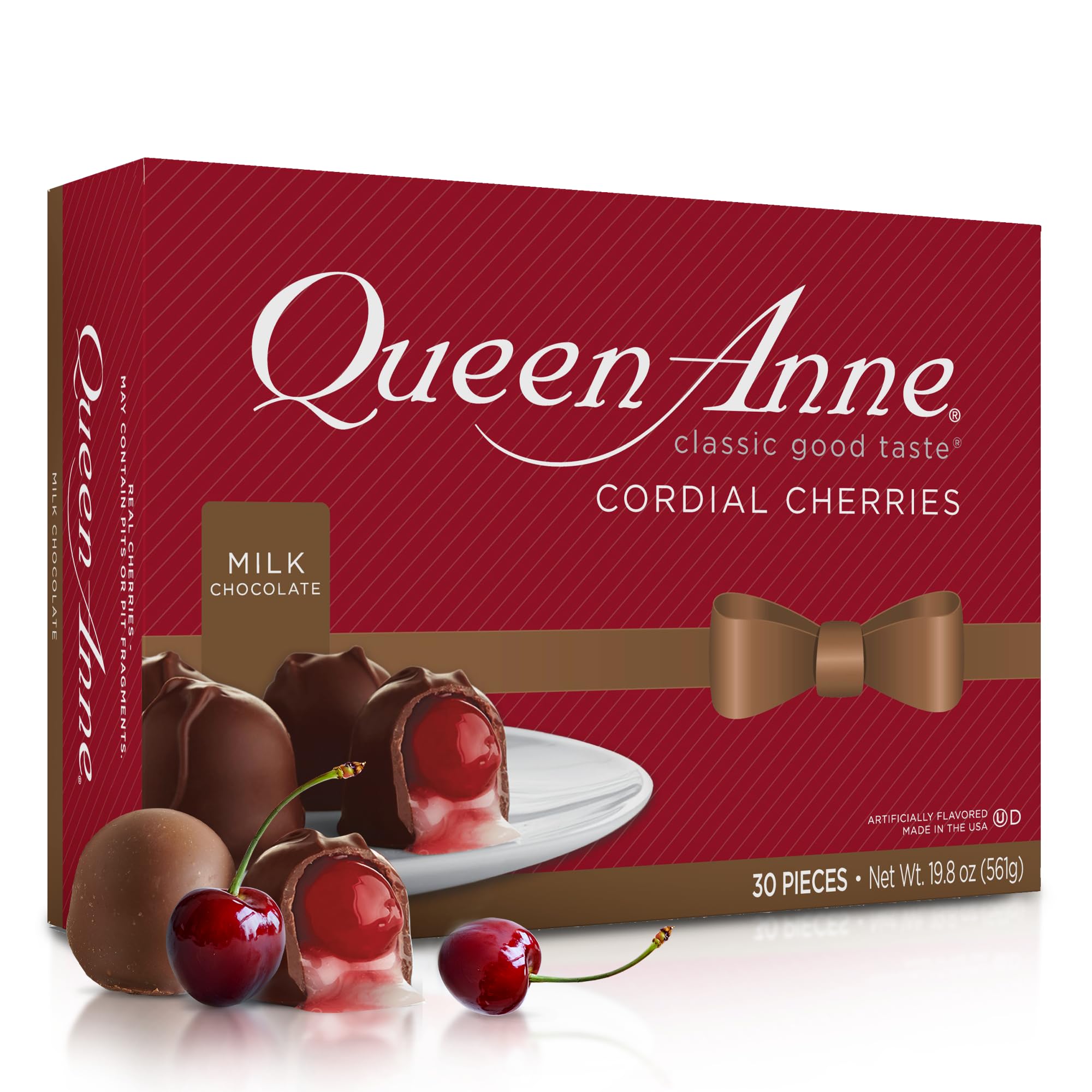 Queen Anne Milk Chocolate Covered Cordial Cherries - 19.8 oz Gift Box (30 Pieces) | Whole Cherry in Sweet Creamy Fruity Flavor | Perfect for Holiday Gifts, Valentine's Day & Birthday Treats