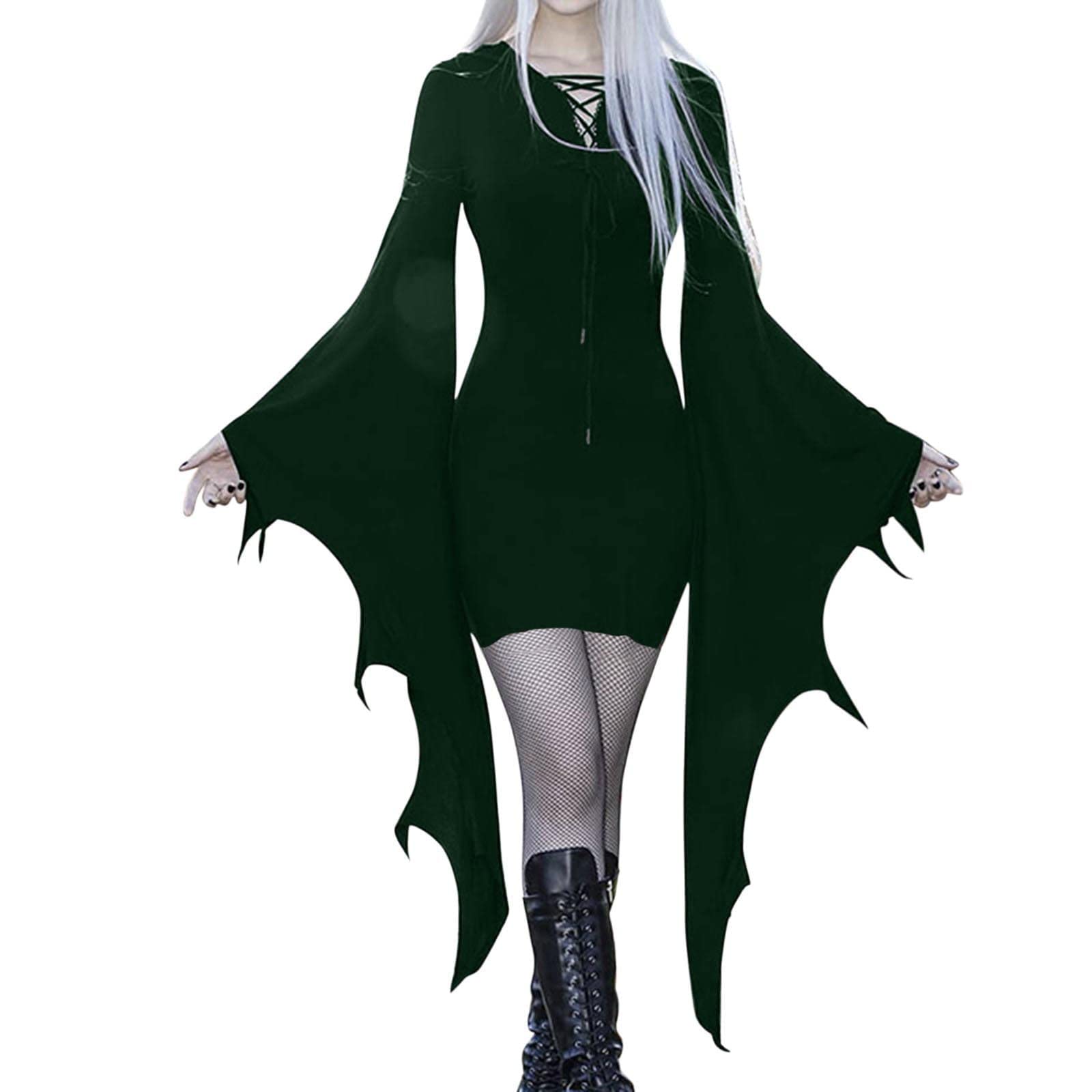 Sexy Bat Sleeve Gothic Mini Wrap Dress for Women - Halloween Costume Party Dress with Long Flared Sleeves | Perfect for Halloween Parties, Cosplay Events & Gothic Night Outfits