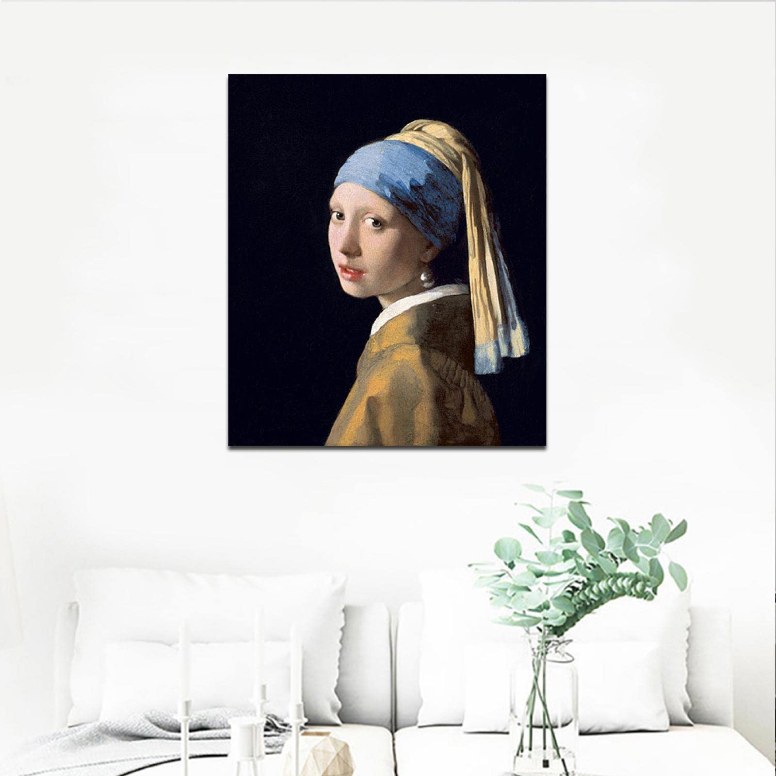 Johannes Vermeer The Girl with a Pearl Earring Oil Painting Reproduction - Premium Framed Canvas Art Print (60x72cm) - Elegant Wall Decor for Living Room, Bedroom & Office