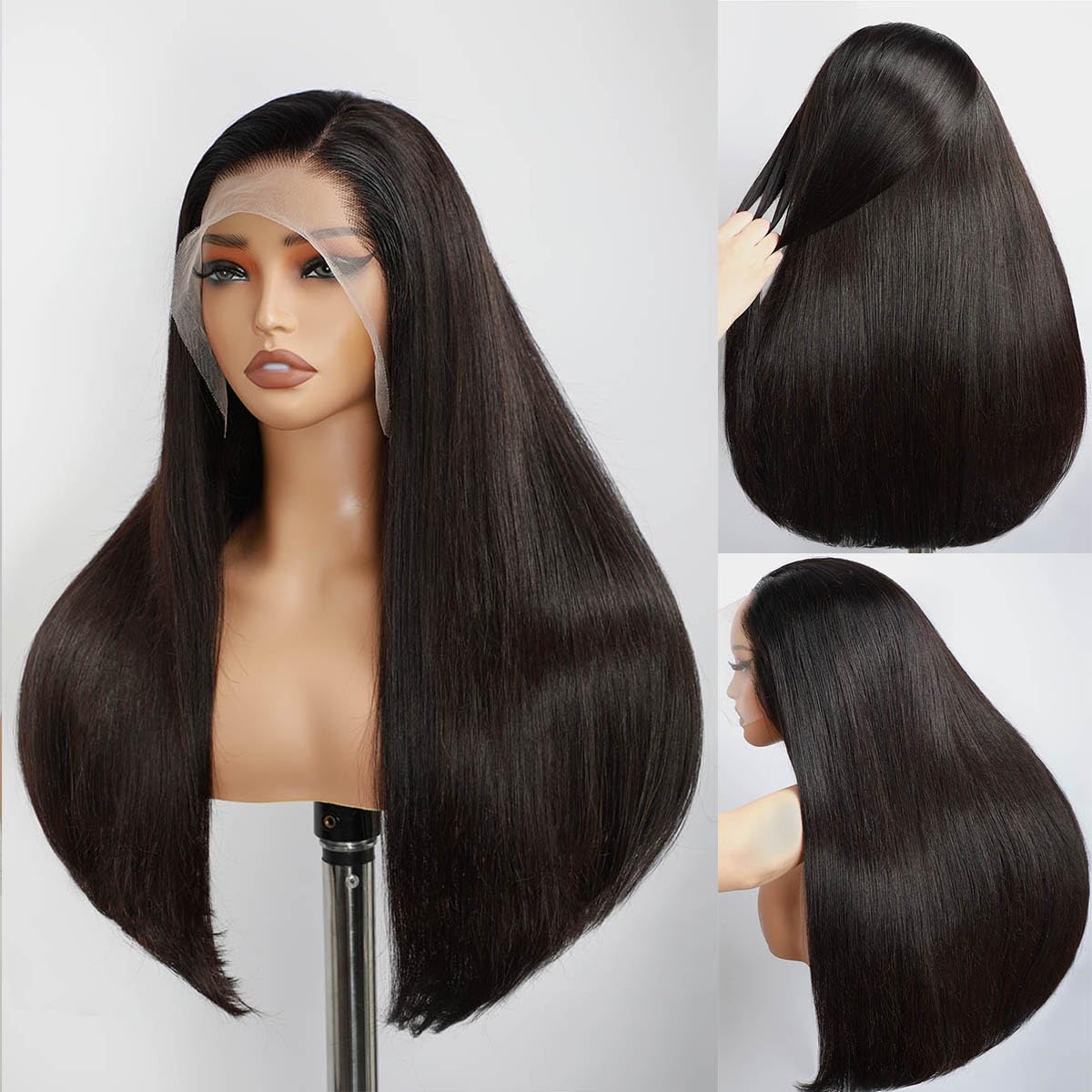 13x4 HD Lace Front Wigs Brazilian Virgin Human Hair - Pre Plucked & Bleached Lace - 12A Double Drawn Straight Wig for Black Women - Natural Look for Daily Wear, Parties & Special Occasions
