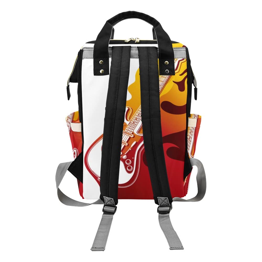 Custom Personalized Electric Guitar Fire Diaper Bag - Waterproof Nursing Tote Backpack for Moms, Travel & Outdoor Baby Essentials (Perfect for Daycare, Beach Trips & Family Outings)