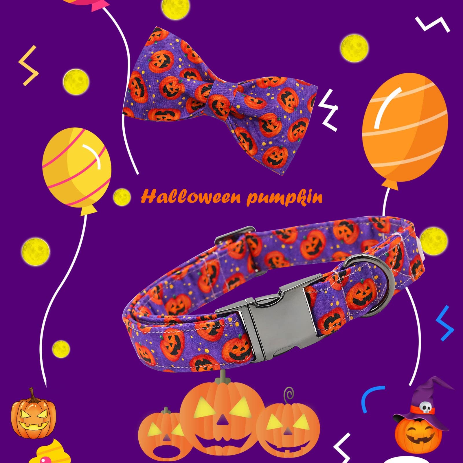 **Halloween Pumpkin Bowtie Dog Collar – Adjustable Soft Pet Collar with Metal Buckle for Small Dogs – Perfect for Halloween Costumes & Pet Parties**
