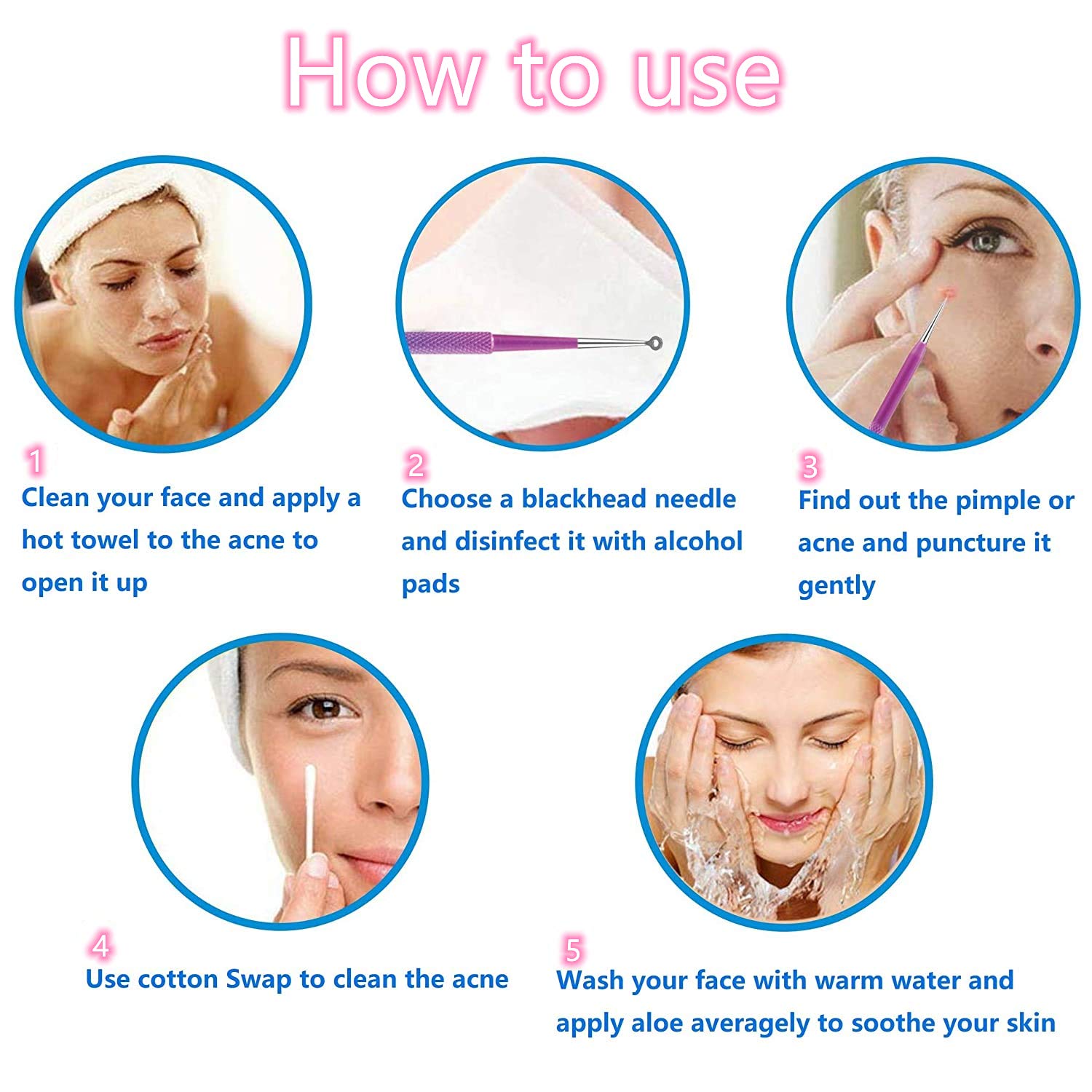 Professional 7-Piece Blackhead Remover & Pimple Extractor Kit - Colorful Acne Comedone Popper Tools for Clear Skin | Perfect for Home Spa, Facial Care & Blemish Treatment