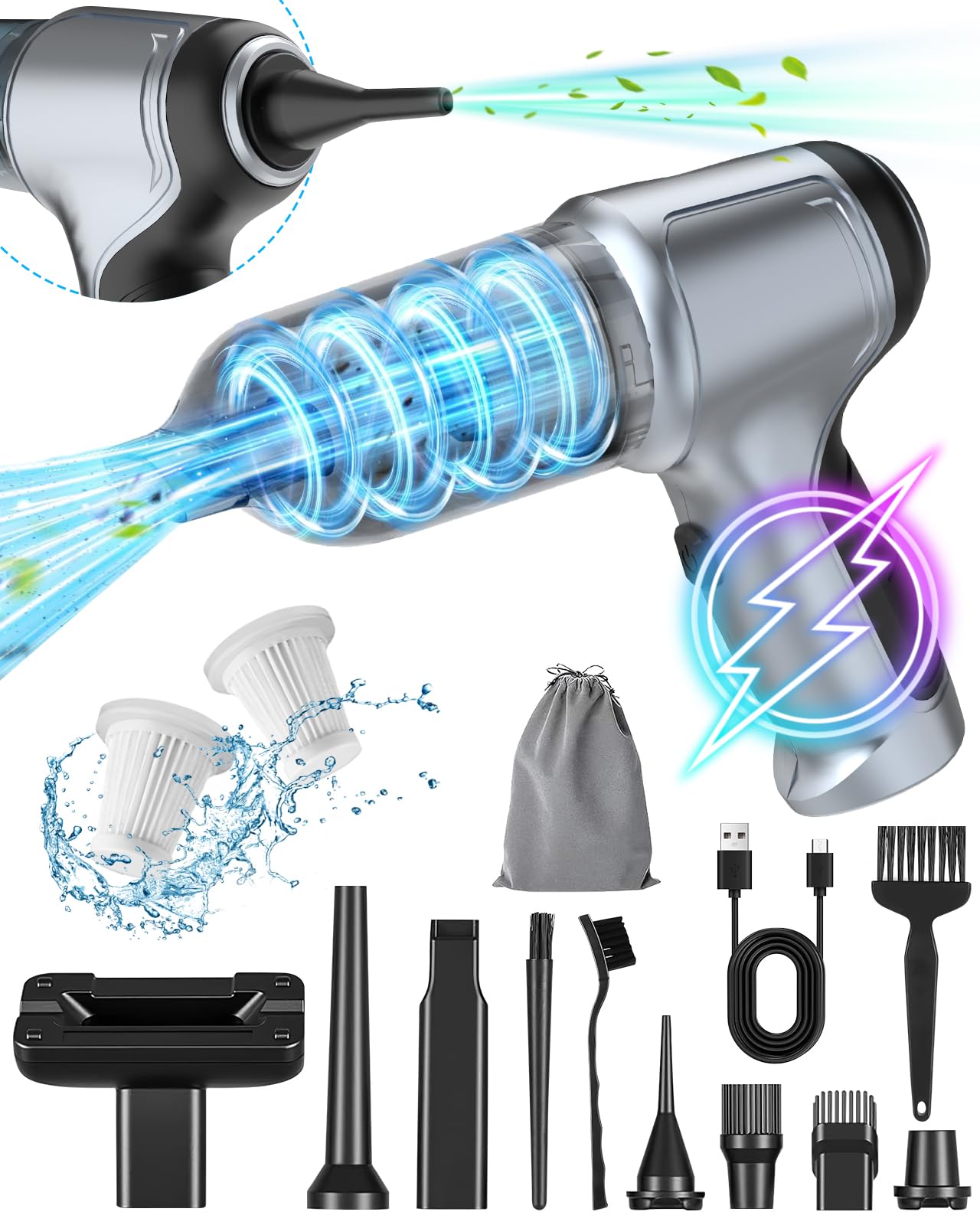 15000Pa Powerful Cordless Handheld Vacuum Cleaner - 180W High-Suction 2-in-1 Car Vacuum & Air Duster with 4000mAh Battery | Portable Multi-Functional Cleaning Kit for Cars, Home, Office & Pet Hair Removal | Perfect for Quick Spills, Upholstery Cleaning & Pet Owners