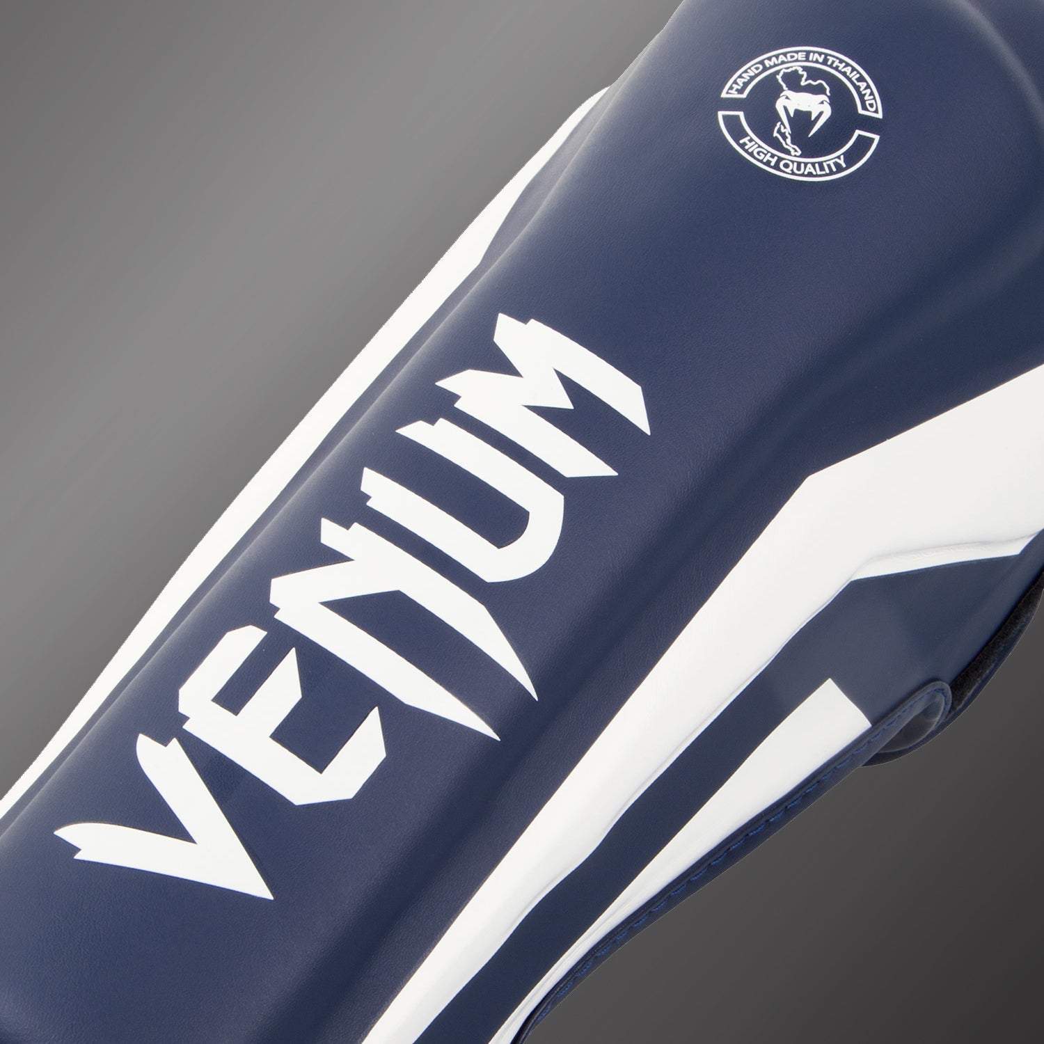 Venum Elite Standup Shin Guards - White/Navy Blue - MMA, Muay Thai & Kickboxing Training Protection Gear
