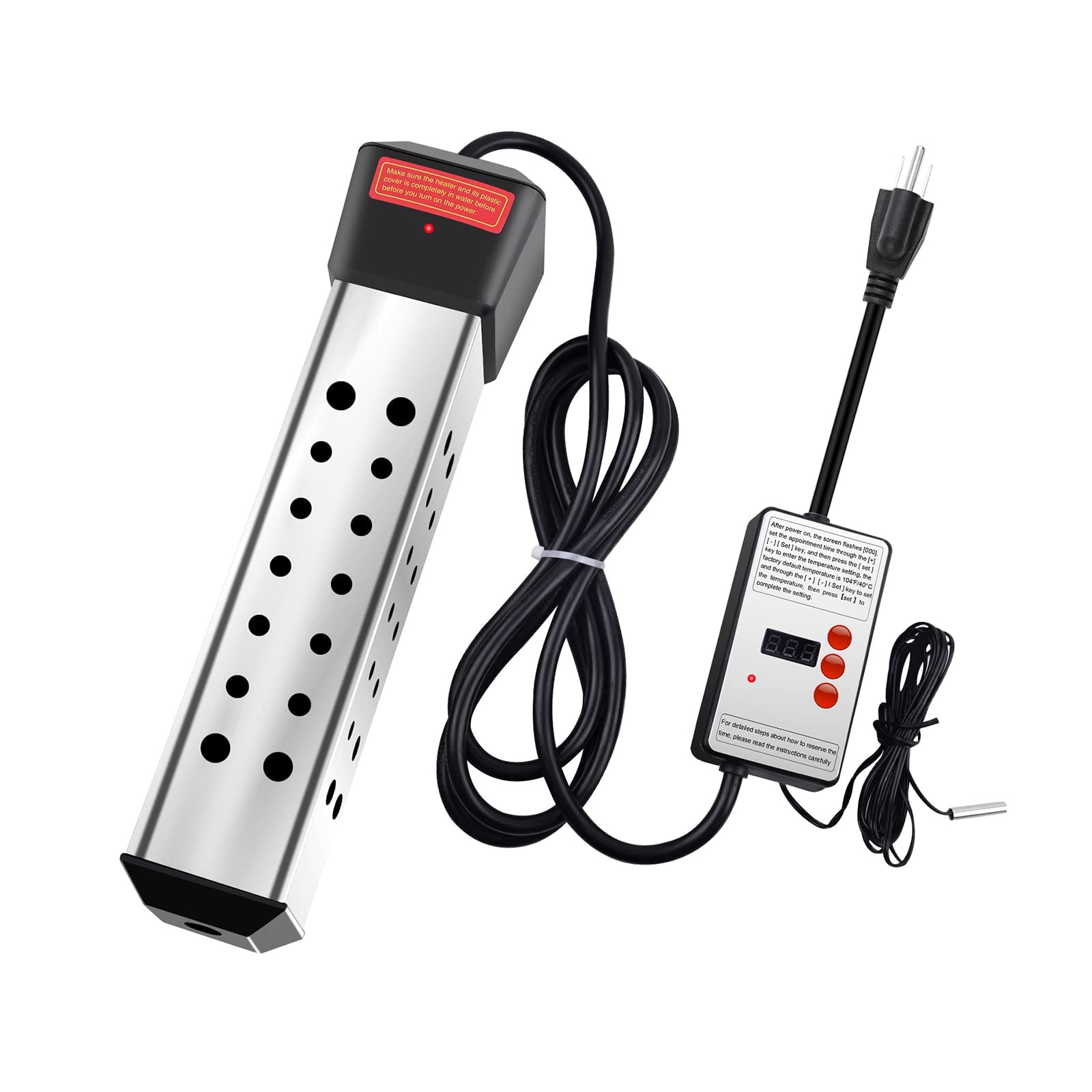 2000W Portable Immersion Water Heater - 304 Stainless Steel Electric Heater with Auto Shut-Off Timer for Inflatable Pools, Tubs, Buckets & Camping - Fast Heating 5 Gallons in Minutes - Perfect for Outdoor, RV, Motorhome & Emergency Hot Water Needs