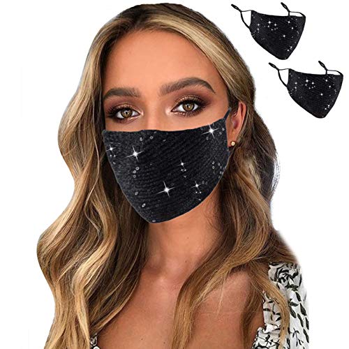 Sparkly Mesh Face Mask for Women - Reusable Halloween & Party Accessory (Black)
