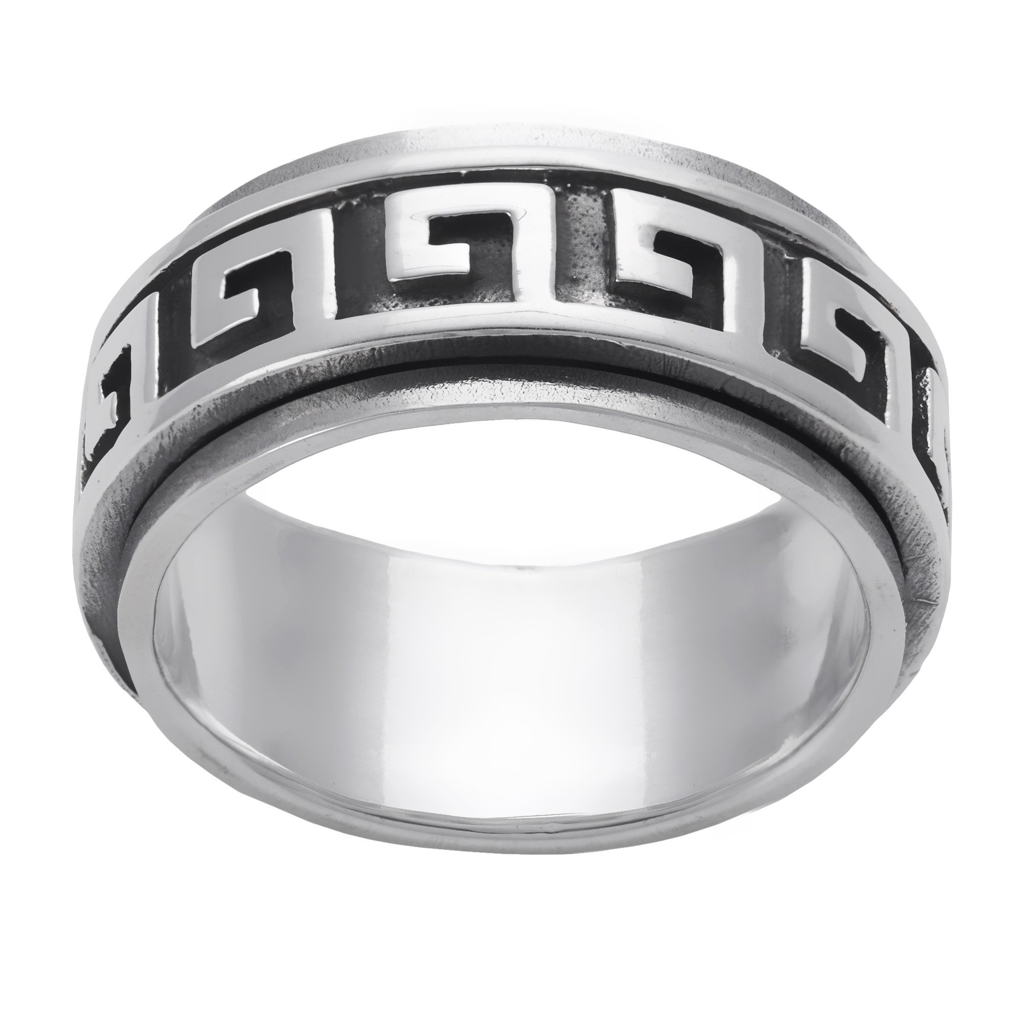 925 Sterling Silver Anxiety Spinner Ring for Women & Men - 9mm Greek Key Design Fidget Ring - Oxidized Wedding Gift, Engagement Jewelry - Ancient Greece Style Stress Relief Ring for Office, Travel & Daily Wear
