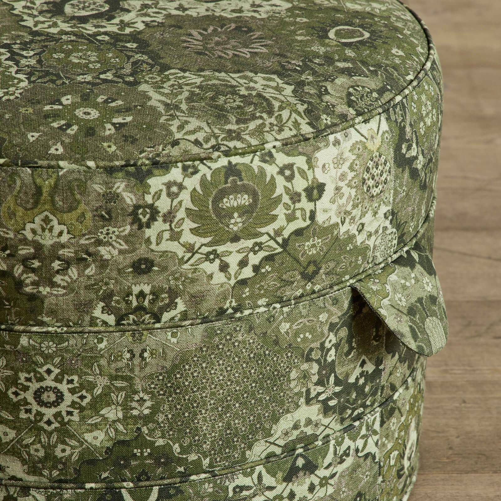 CASPAR Linen Medium Round Hassock Ottoman - Natural Juniper Color - Perfect for Living Room, Bedroom, or Nursery Seating and Footrest