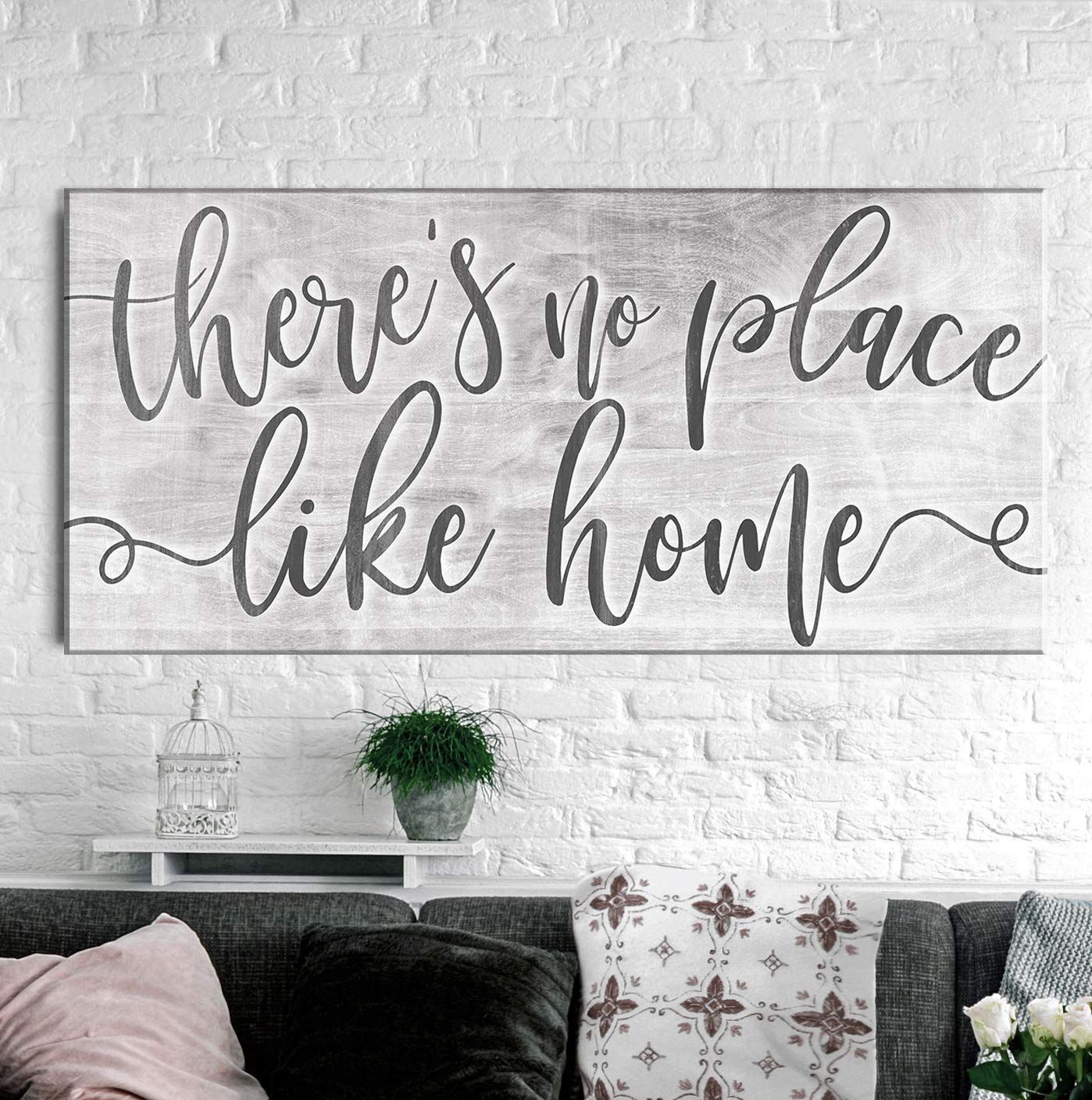 Artistic Home Wall Decor - 'There's No Place Like Home' Rustic Sign (Light Grey, 42x19) - Perfect for Living Room, Housewarming Gifts & Farmhouse Style Interior Design | Wall Art for Cozy Home Decor