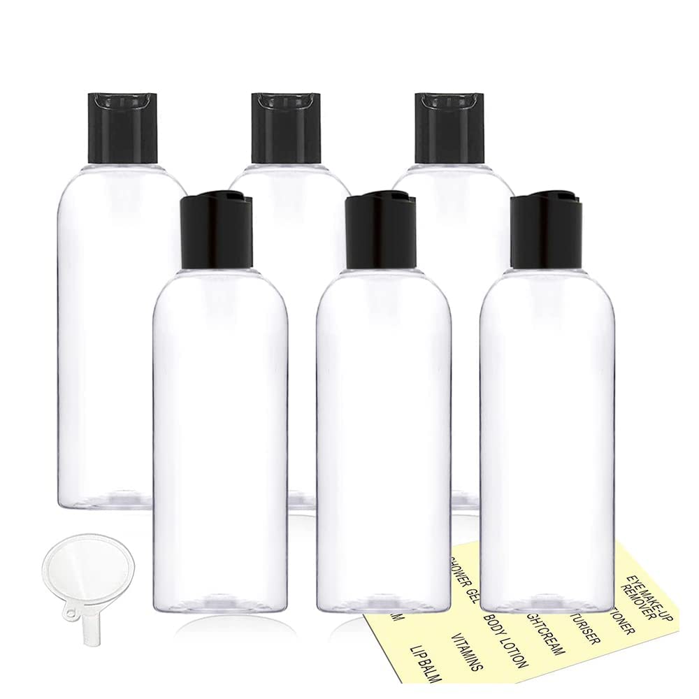 3.4 Oz (100ml) Clear Empty Travel Bottles with Disc Cap - 6 Pack TSA Approved Refillable Plastic Containers for Shampoo, Lotion & Toiletries - Perfect for Air Travel, Gym & Vacation Essentials