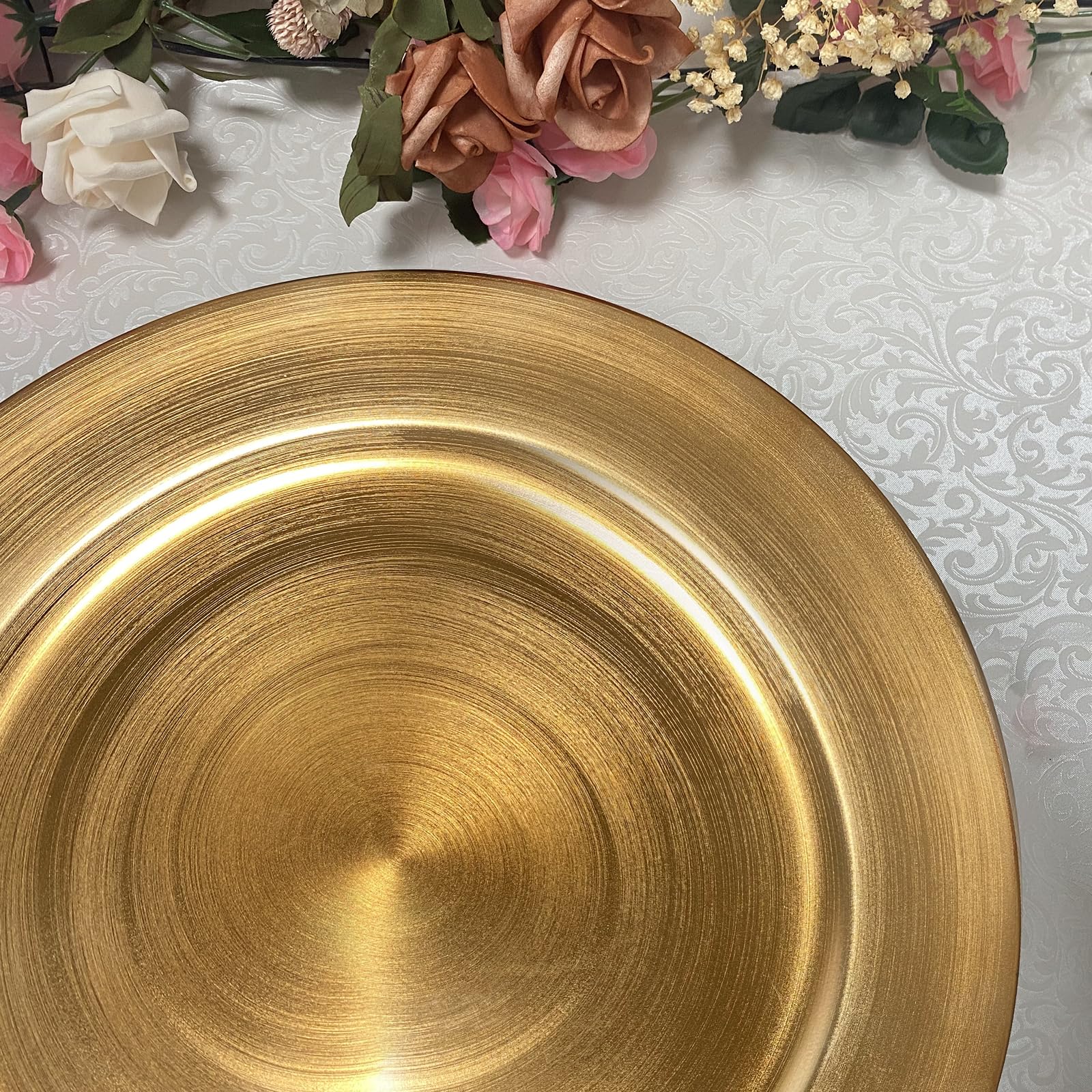 13 Inch Round Plastic Charger Plates Set of 8 - Elegant Gold Metallic Foil Dinner Plates for Wedding, Party, Banquet & Special Events - Perfect for Formal Dining, Buffet Service & Table Decorations