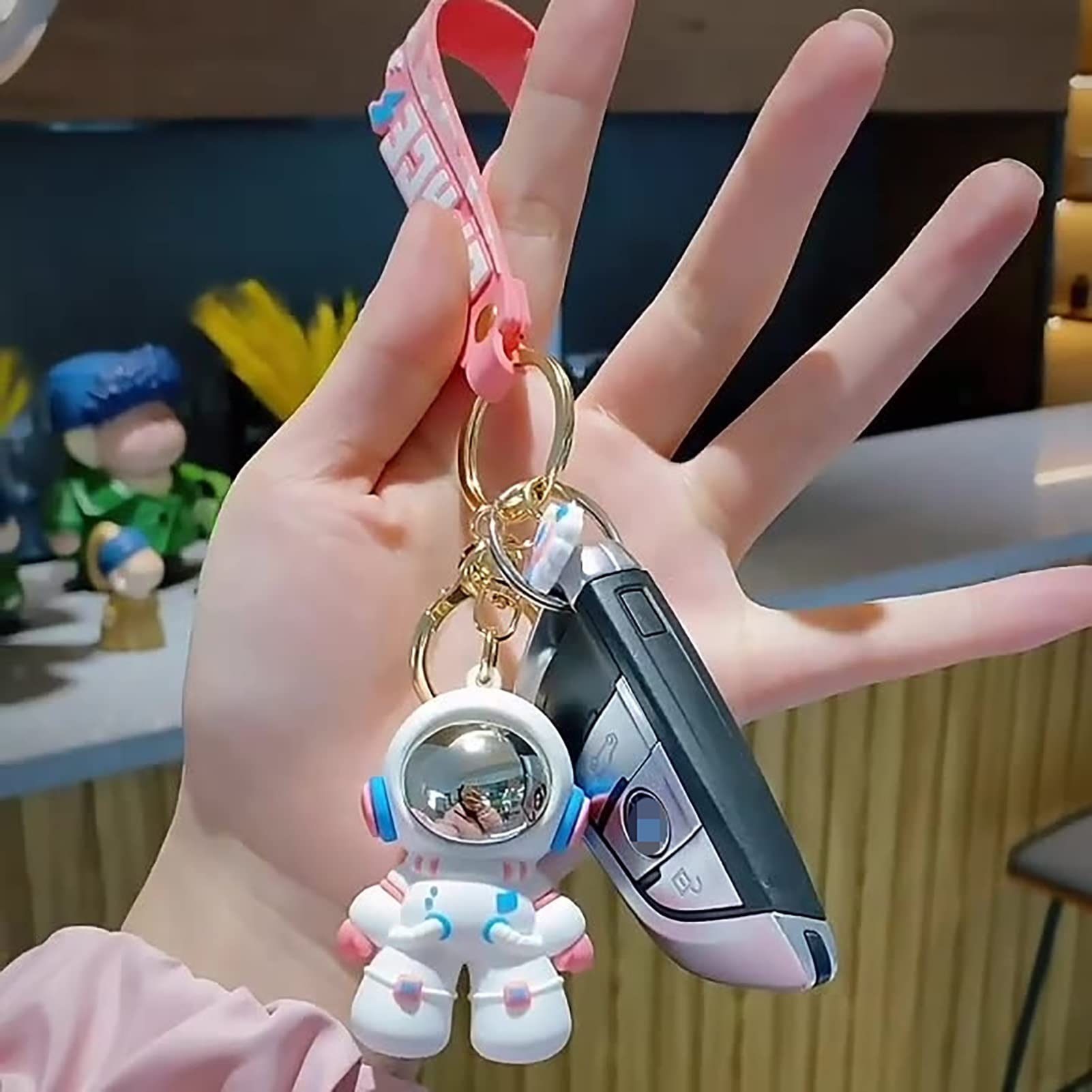 Cartoon Astronaut Keychain - Creative Wrist Strap & Car Key Ring Holder - PVC Spaceman Charm for Women & Girls (Multi-Colored, 1.6x2.5x8.7 inches) - Perfect for Backpacks, Gifts & Space Lovers