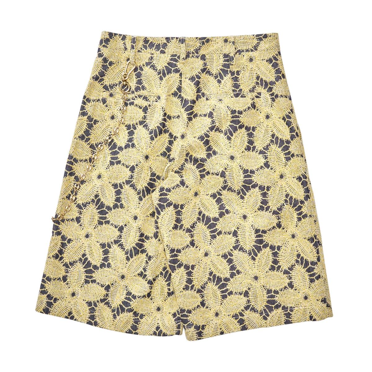 Embroidered Denim Single Pleated Shorts for Women - High Waisted Yellow Summer Fashion Shorts | Casual Wear, Beach Outfits, Street Style