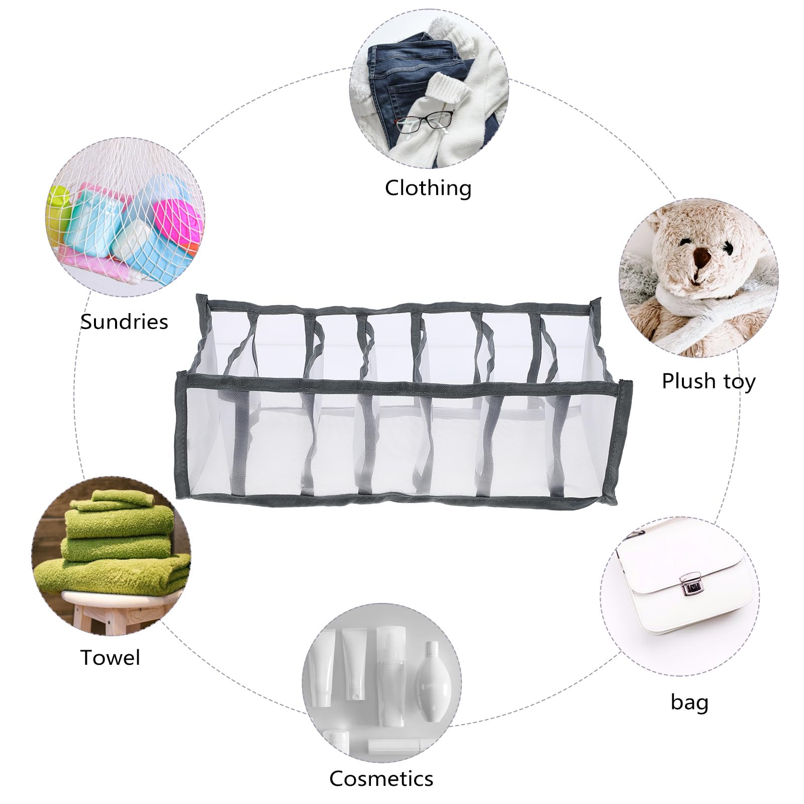 iplusmile 2-Pack 7-Grid Foldable Closet Organizer - Storage Bins for Bras, Socks & Underwear - Space Saving Wardrobe Organizer for Bedroom, Dorm Room & Travel (Perfect for Clothes, Accessories & Small Items Organization)